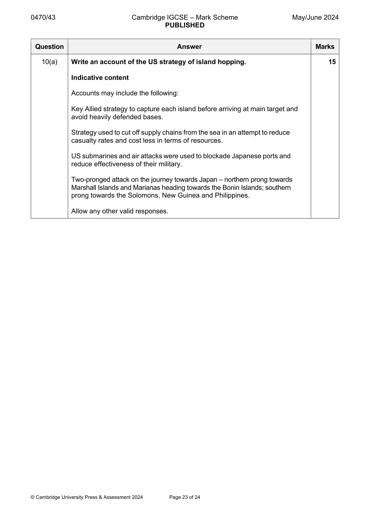 Mark scheme, page 23 of 24