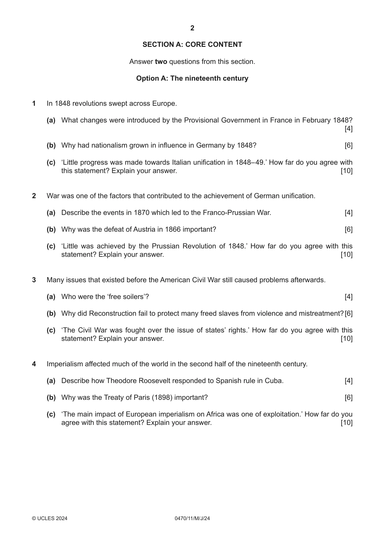 Cambridge IGCSE History 0470 2024 May/June Paper 1 · Variant 1 question paper, page 2 of 8
