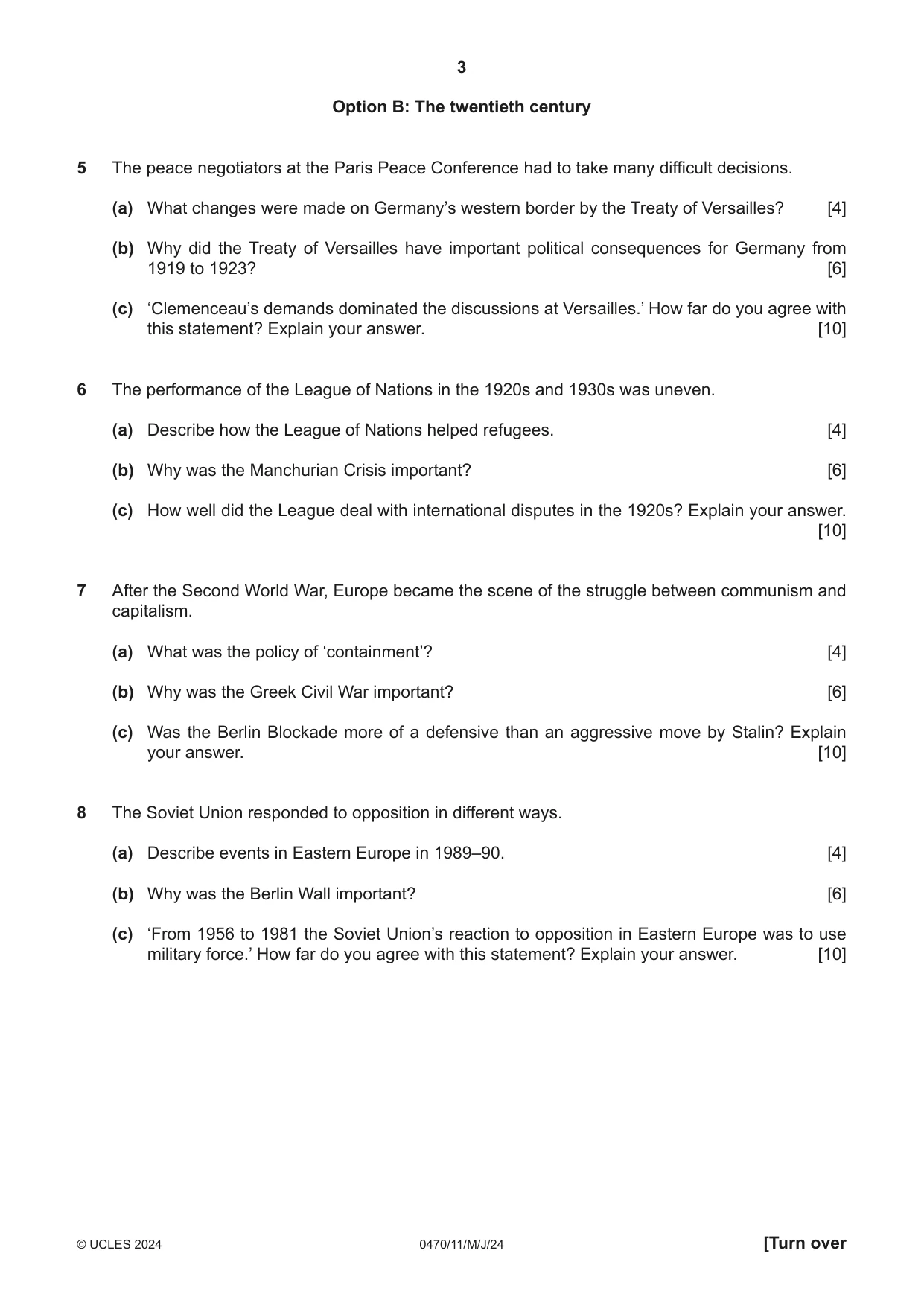 Cambridge IGCSE History 0470 2024 May/June Paper 1 · Variant 1 question paper, page 3 of 8