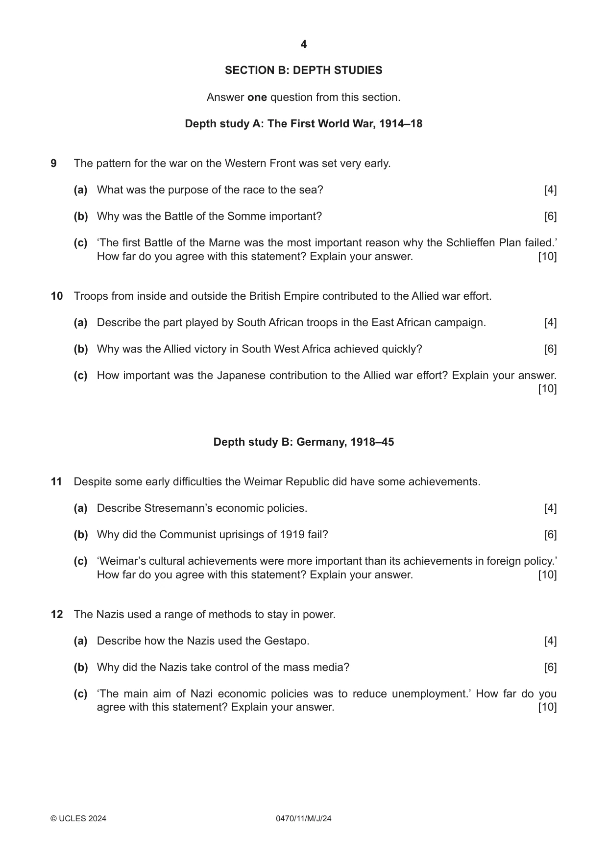 Cambridge IGCSE History 0470 2024 May/June Paper 1 · Variant 1 question paper, page 4 of 8