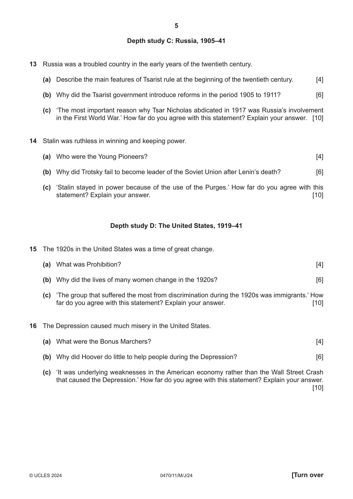Cambridge IGCSE History 0470 2024 May/June Paper 1 · Variant 1 question paper, page 5 of 8