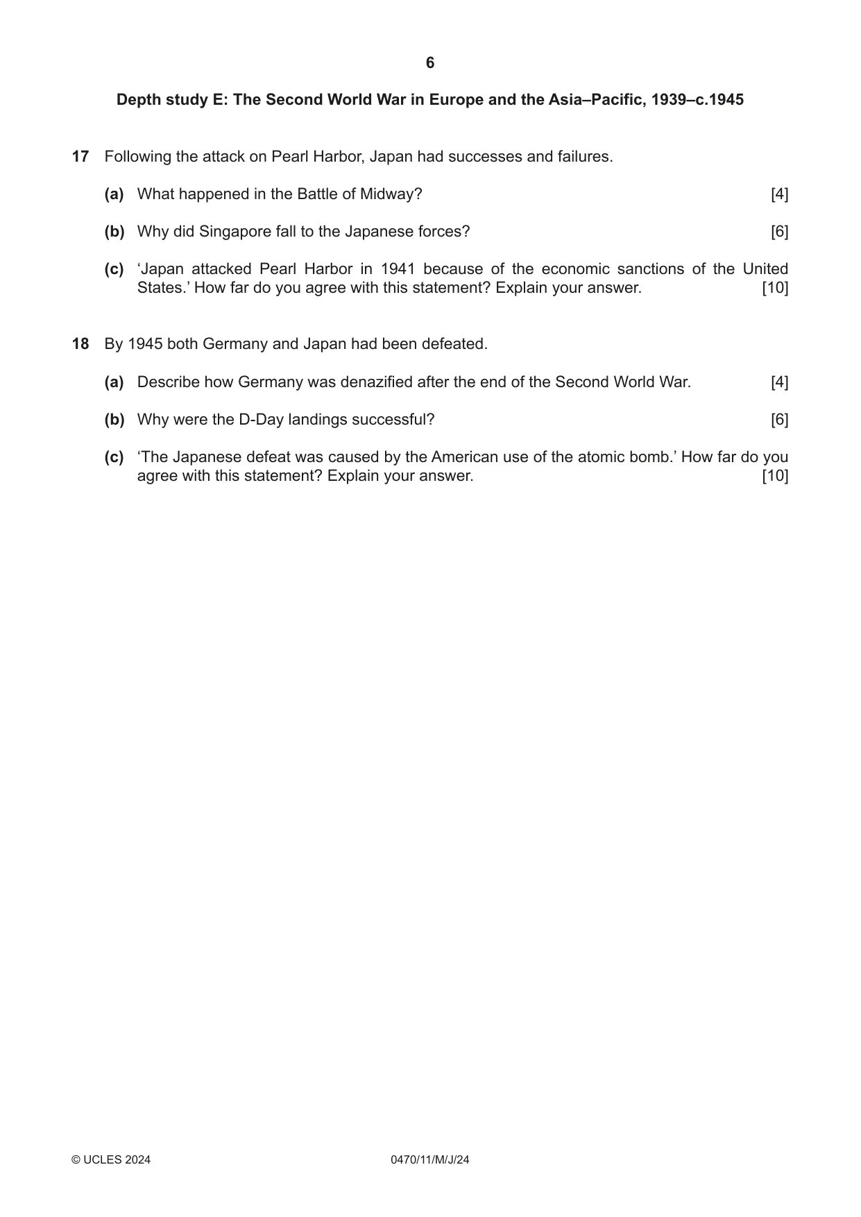 Cambridge IGCSE History 0470 2024 May/June Paper 1 · Variant 1 question paper, page 6 of 8