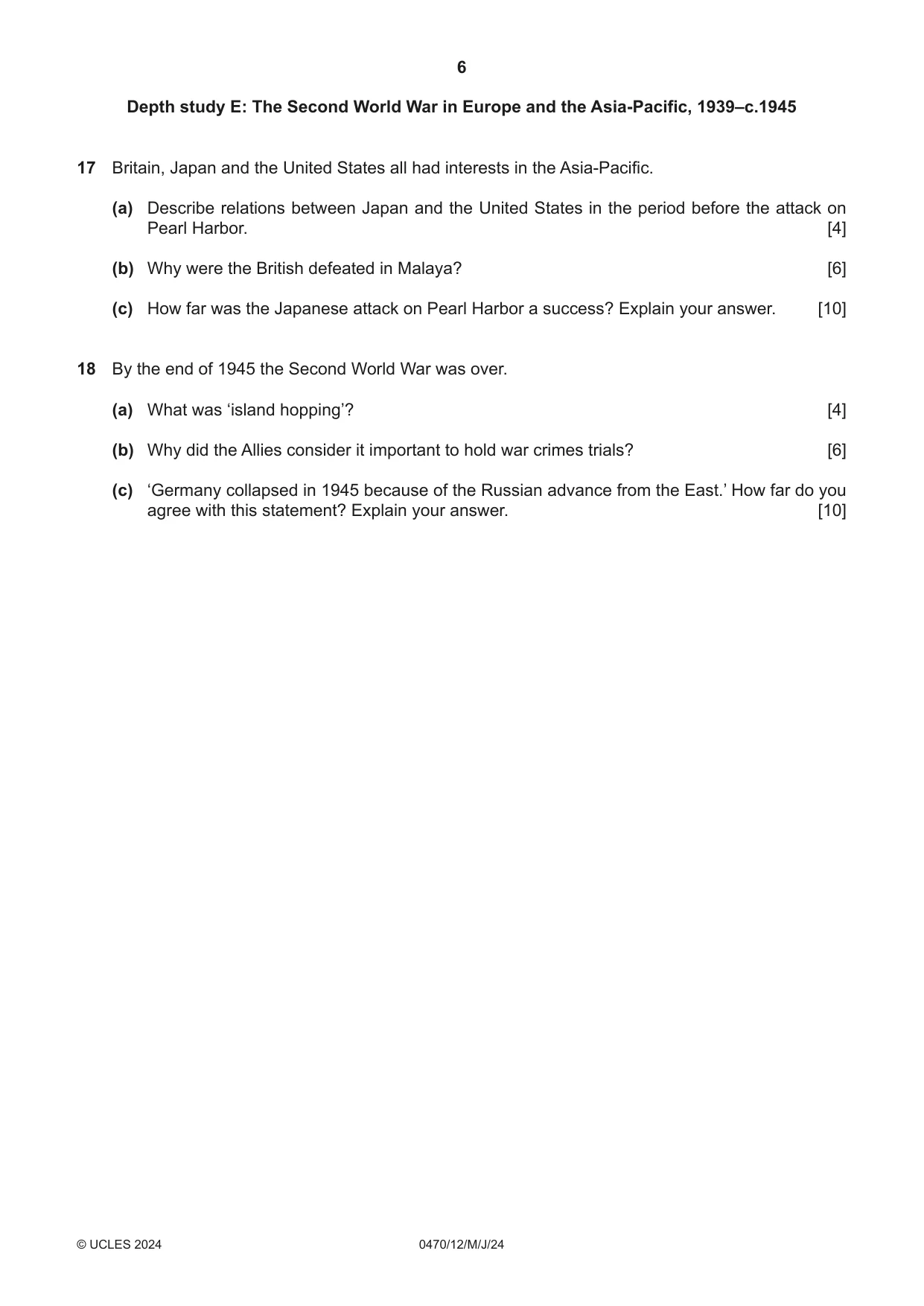 Cambridge IGCSE History 0470 2024 May/June Paper 1 · Variant 2 question paper, page 6 of 8