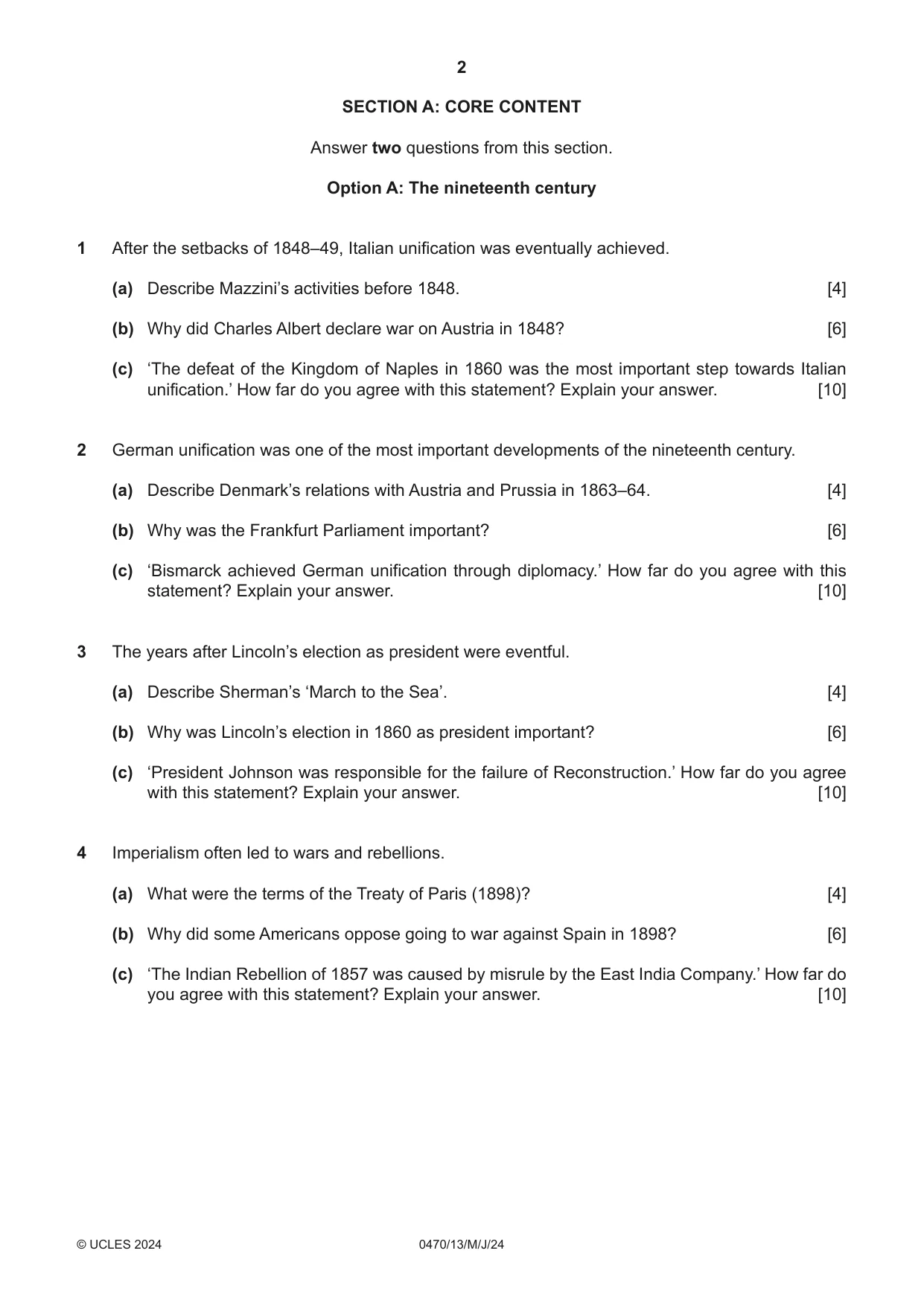 Cambridge IGCSE History 0470 2024 May/June Paper 1 · Variant 3 question paper, page 2 of 8