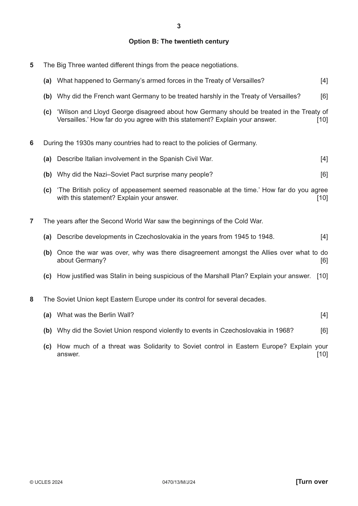 Cambridge IGCSE History 0470 2024 May/June Paper 1 · Variant 3 question paper, page 3 of 8