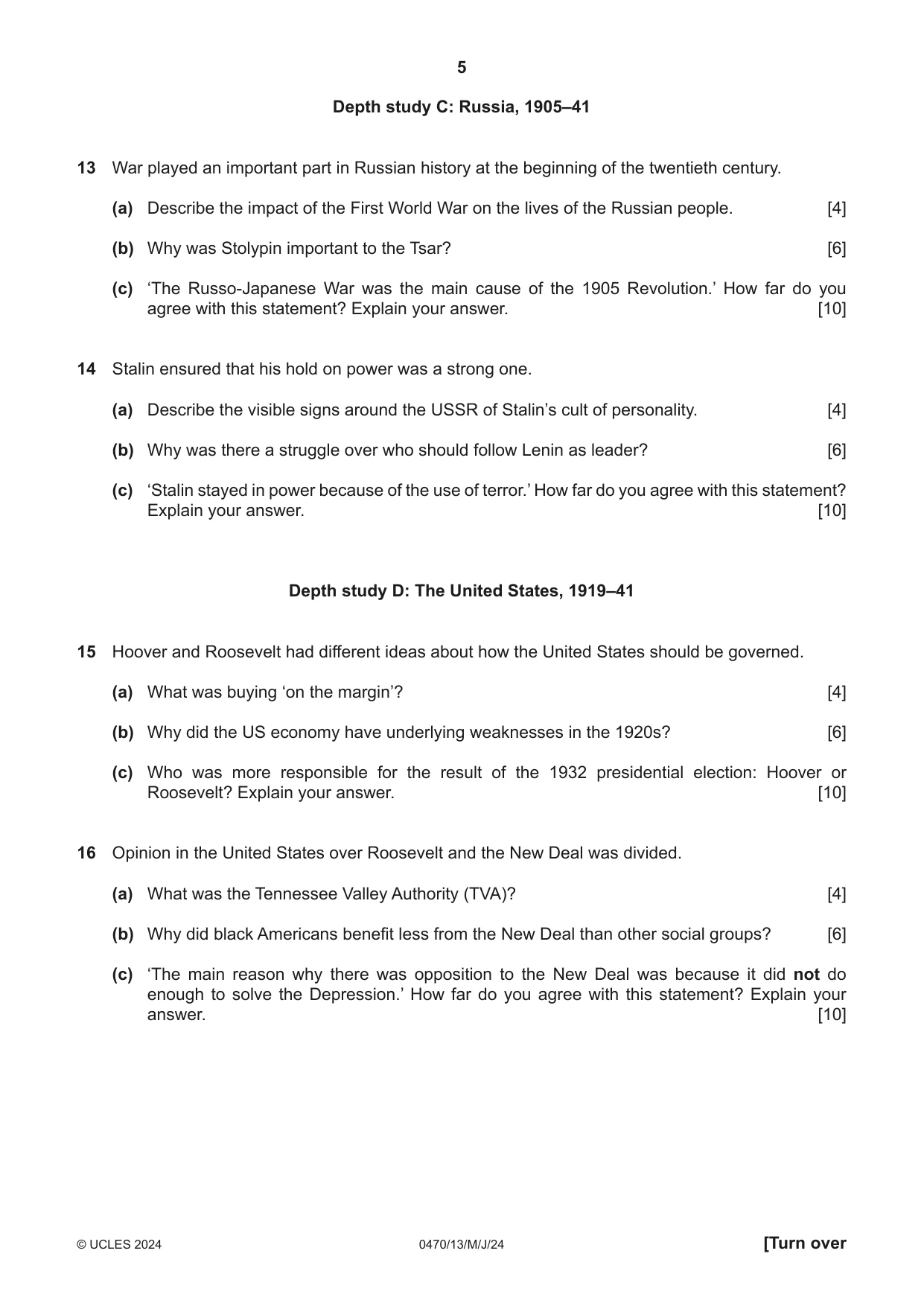 Cambridge IGCSE History 0470 2024 May/June Paper 1 · Variant 3 question paper, page 5 of 8