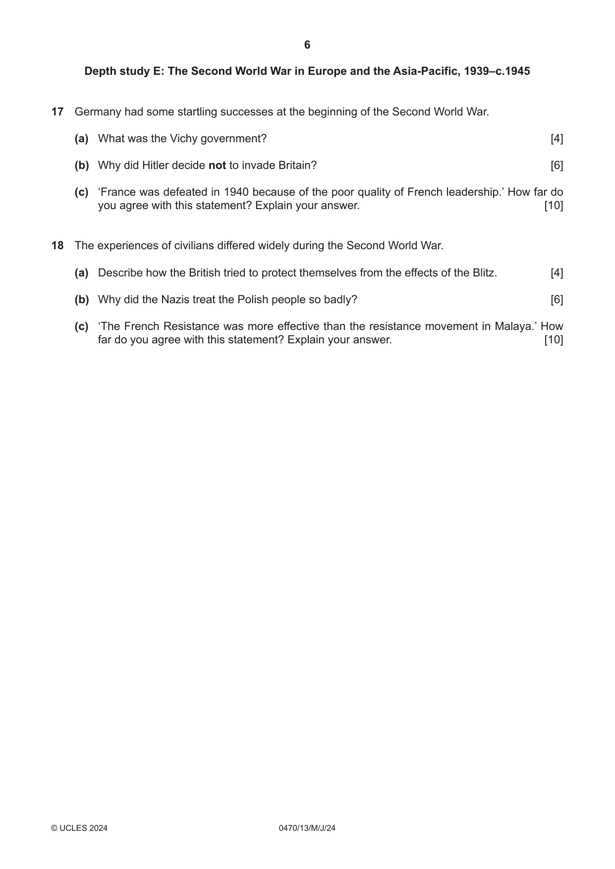 Cambridge IGCSE History 0470 2024 May/June Paper 1 · Variant 3 question paper, page 6 of 8