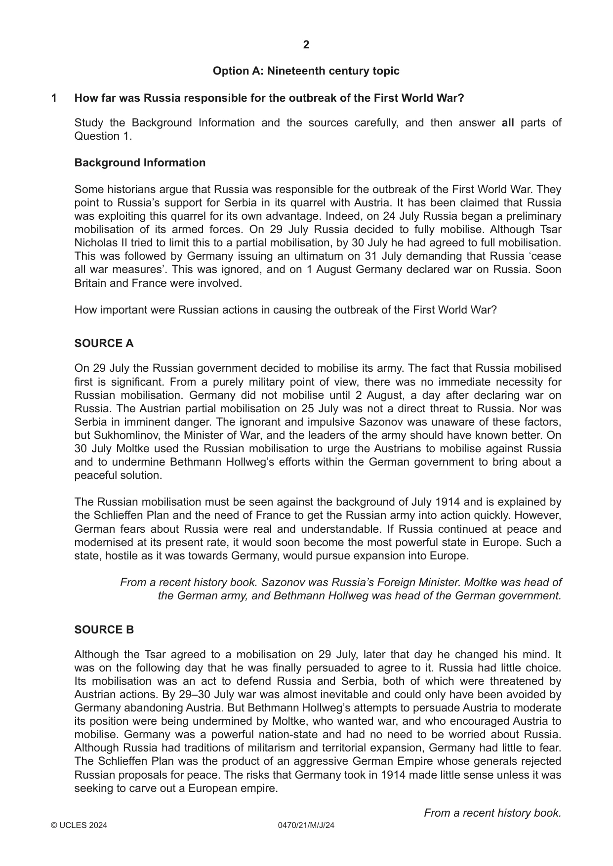 Cambridge IGCSE History 0470 2024 May/June Paper 2 · Variant 1 question paper, page 2 of 12