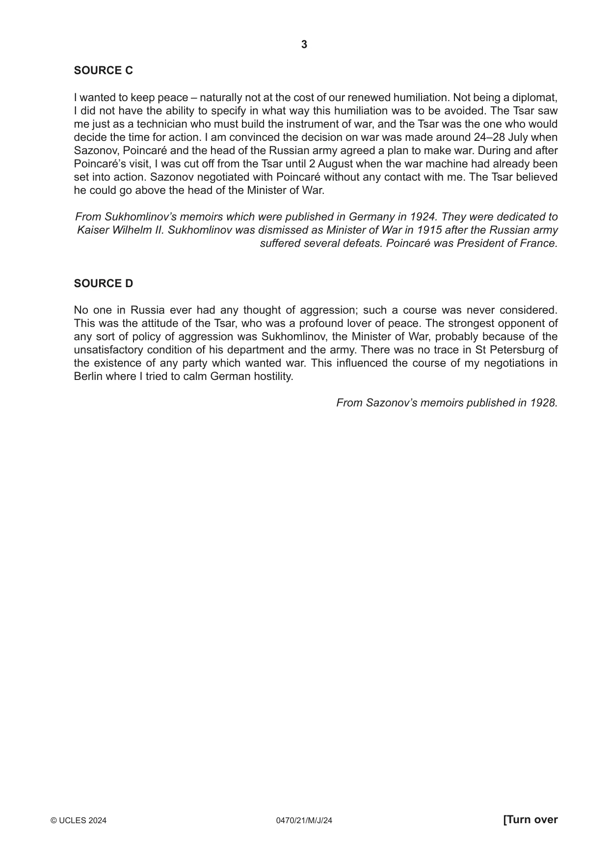 Cambridge IGCSE History 0470 2024 May/June Paper 2 · Variant 1 question paper, page 3 of 12