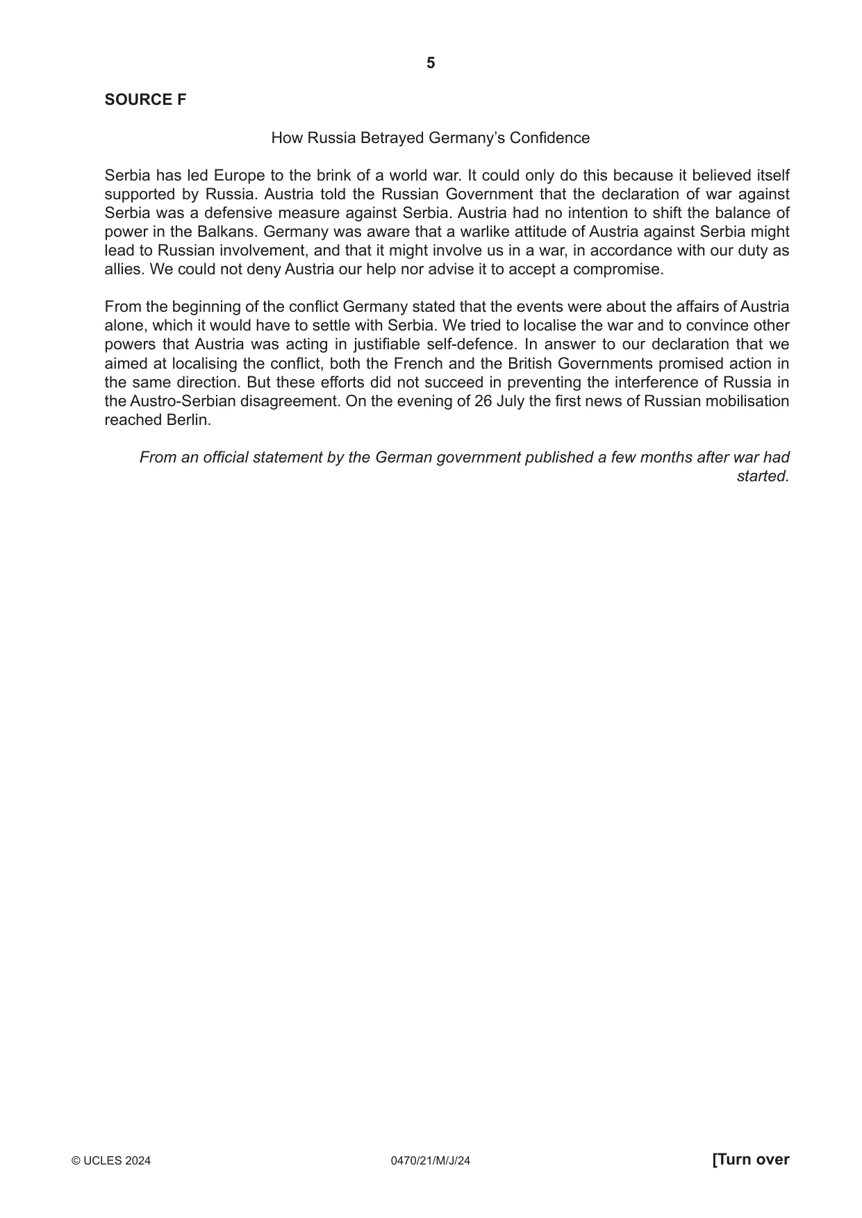 Cambridge IGCSE History 0470 2024 May/June Paper 2 · Variant 1 question paper, page 5 of 12
