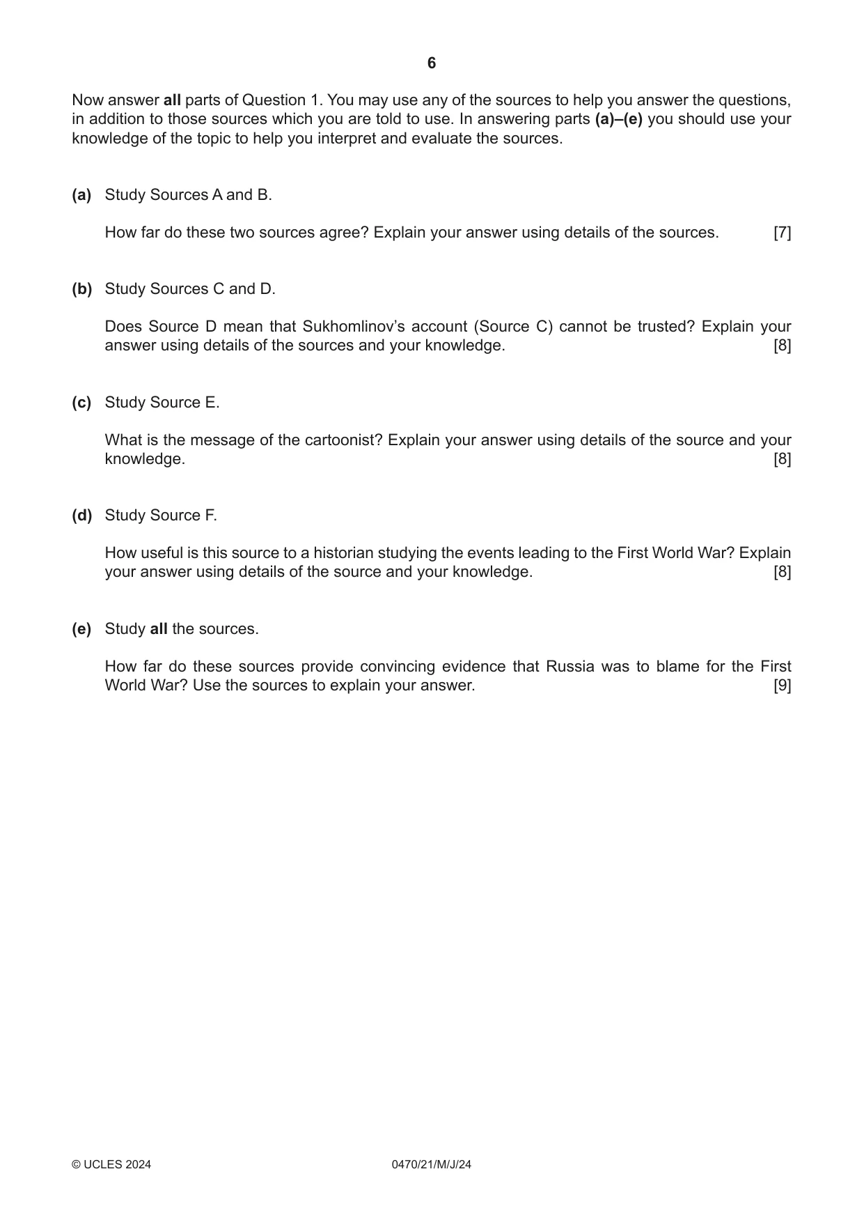 Cambridge IGCSE History 0470 2024 May/June Paper 2 · Variant 1 question paper, page 6 of 12