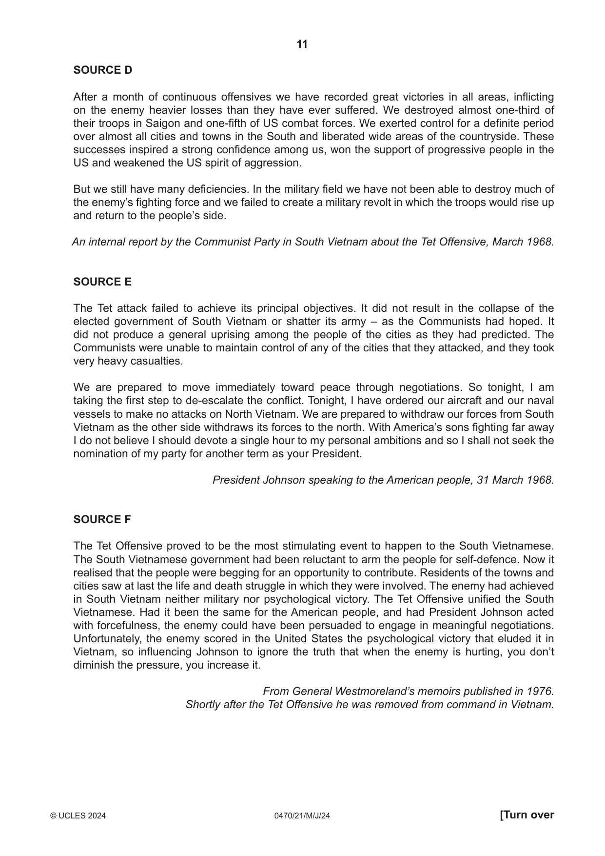 Cambridge IGCSE History 0470 2024 May/June Paper 2 · Variant 1 question paper, page 11 of 12