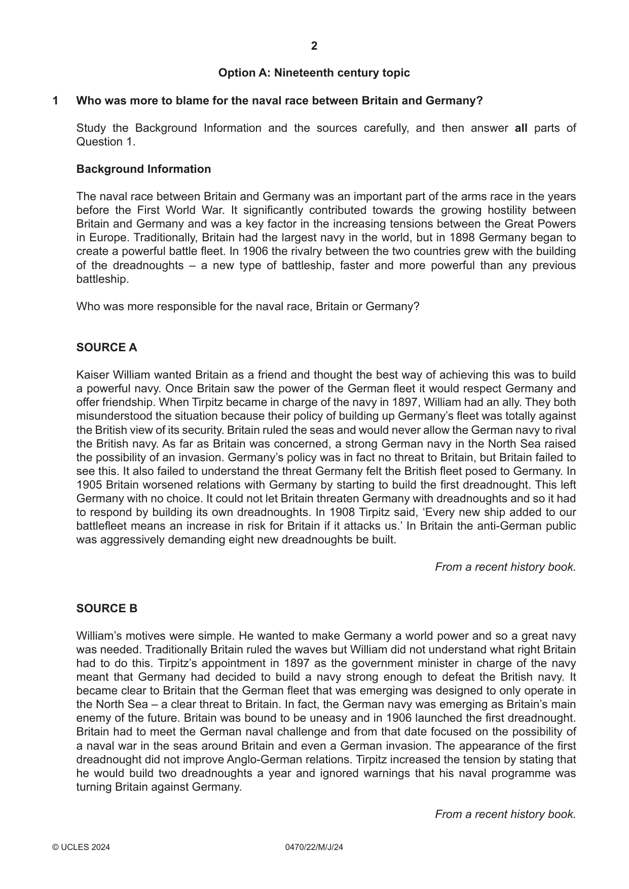 Cambridge IGCSE History 0470 2024 May/June Paper 2 · Variant 2 question paper, page 2 of 12