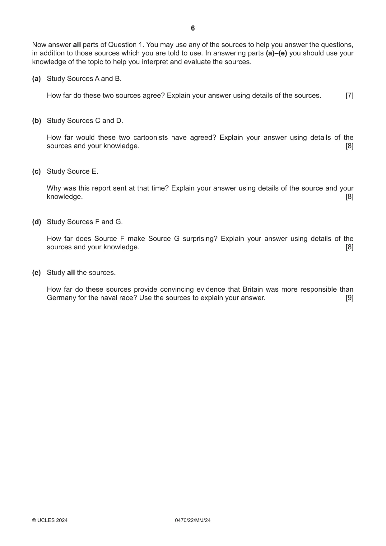 Cambridge IGCSE History 0470 2024 May/June Paper 2 · Variant 2 question paper, page 6 of 12