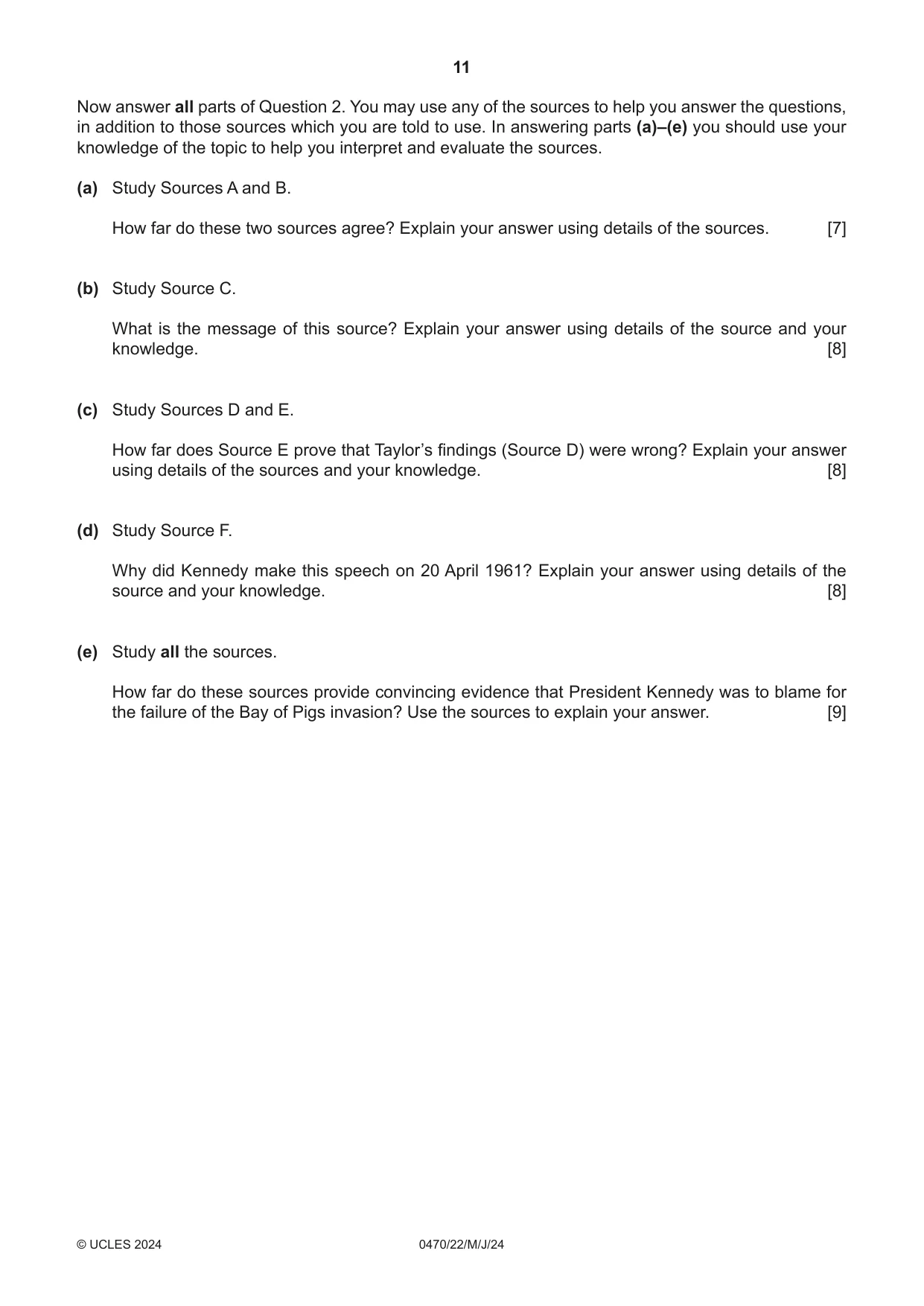 Cambridge IGCSE History 0470 2024 May/June Paper 2 · Variant 2 question paper, page 11 of 12