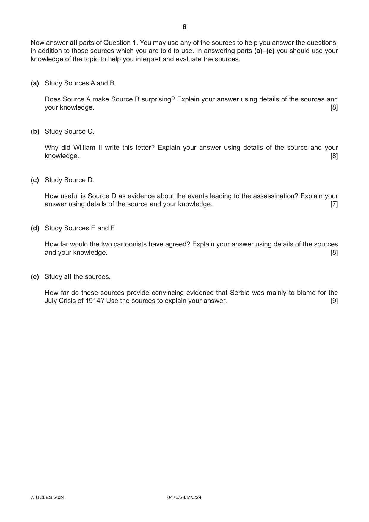 Cambridge IGCSE History 0470 2024 May/June Paper 2 · Variant 3 question paper, page 6 of 12
