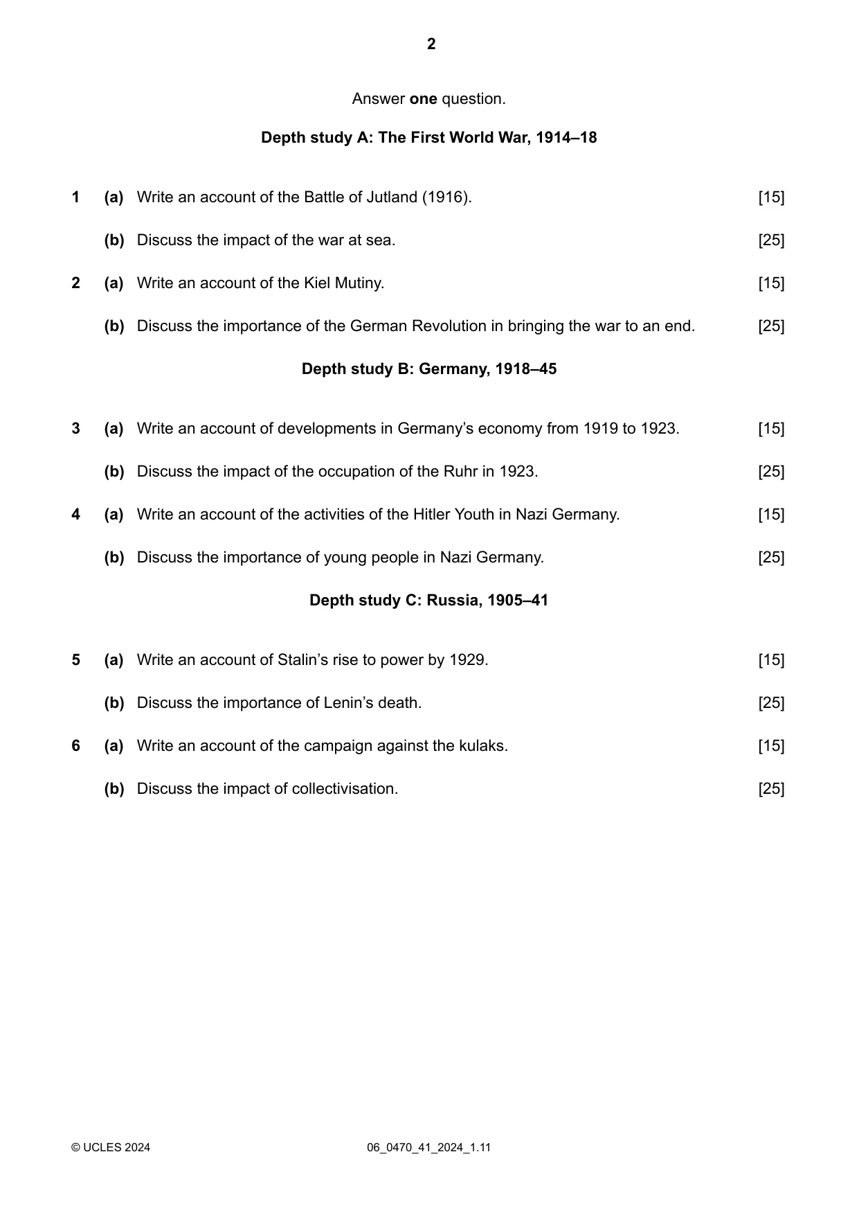 Cambridge IGCSE History 0470 2024 May/June Paper 4 · Variant 1 question paper, page 2 of 4