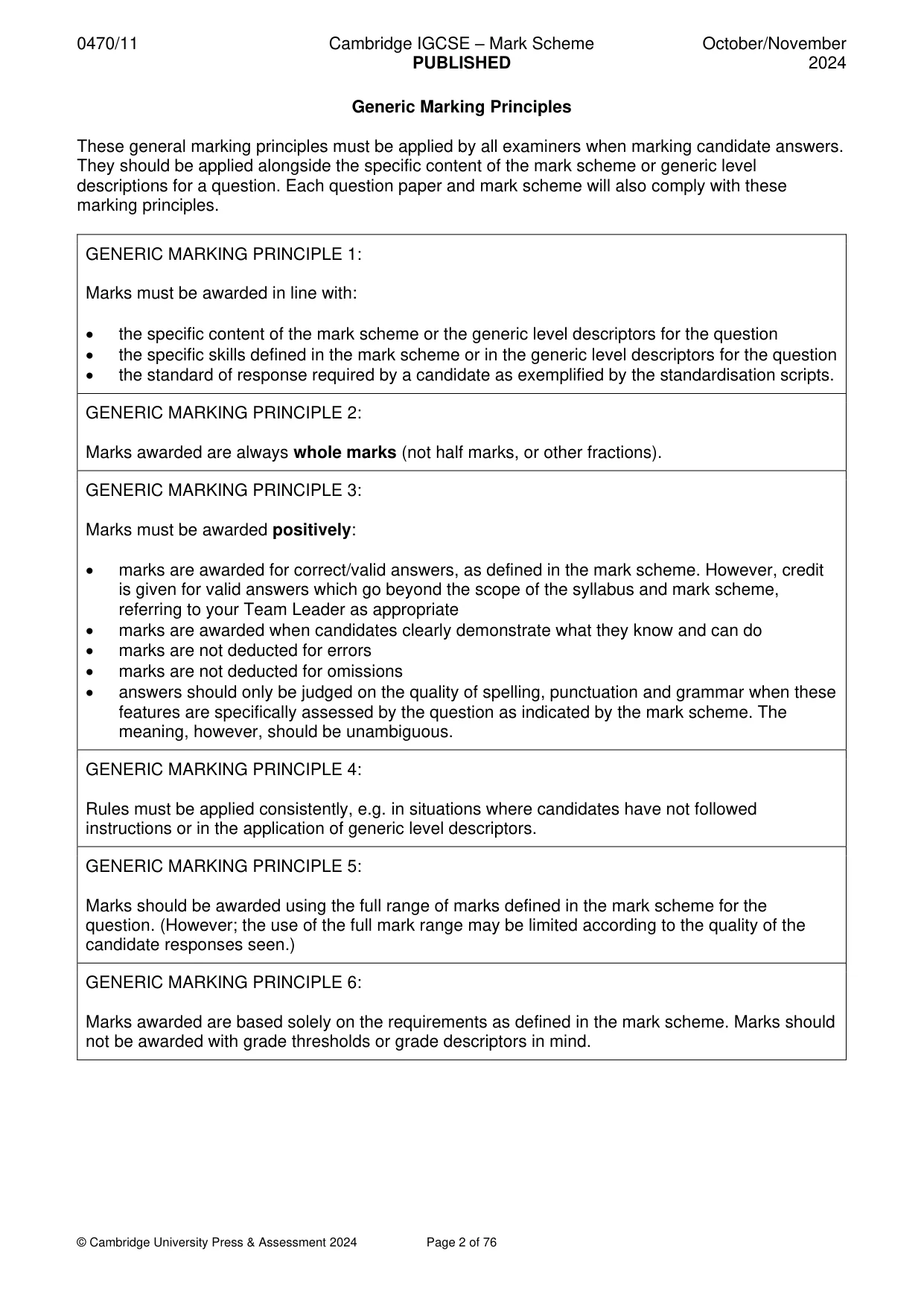 Mark scheme, page 2 of 76