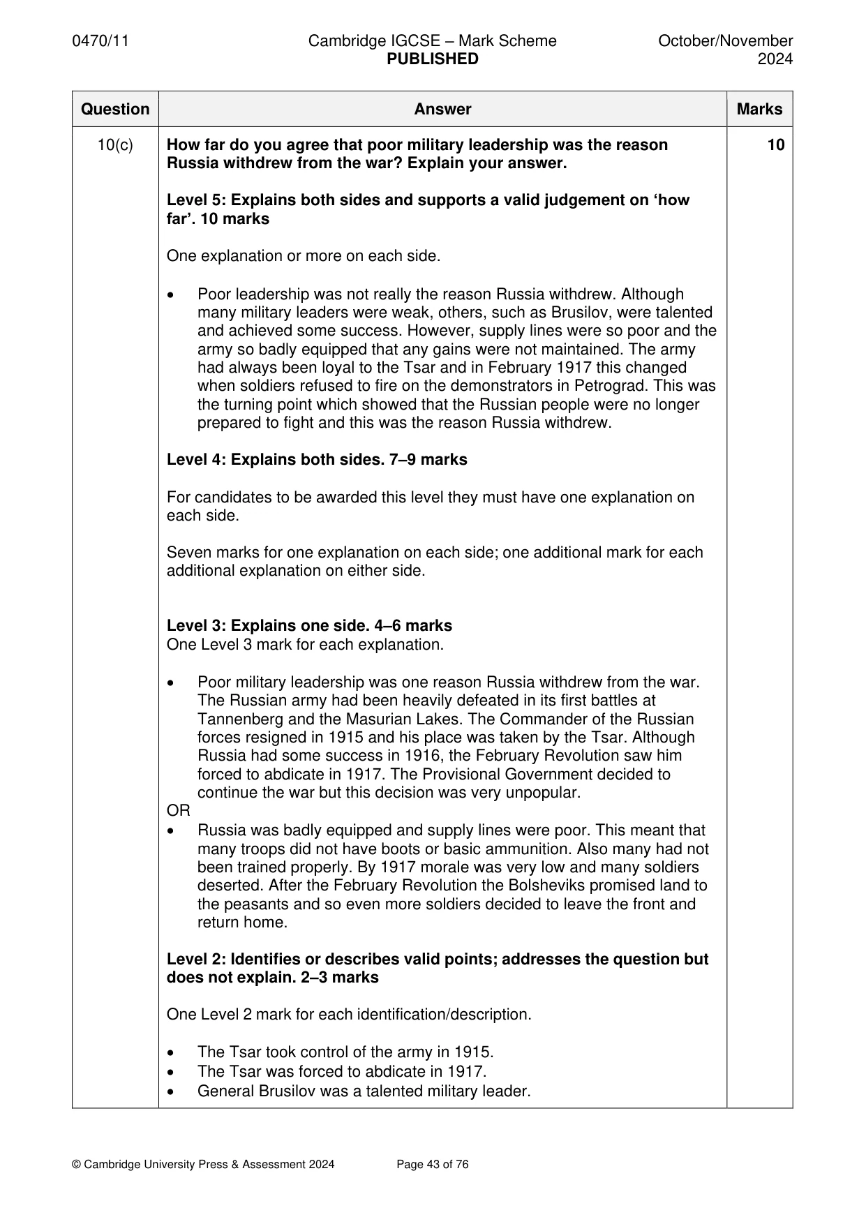 Mark scheme, page 43 of 76