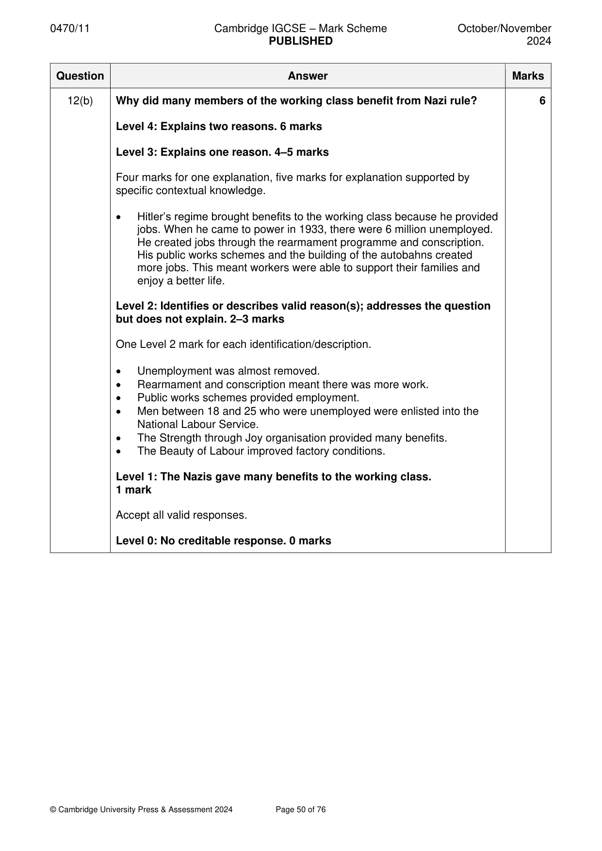 Mark scheme, page 50 of 76