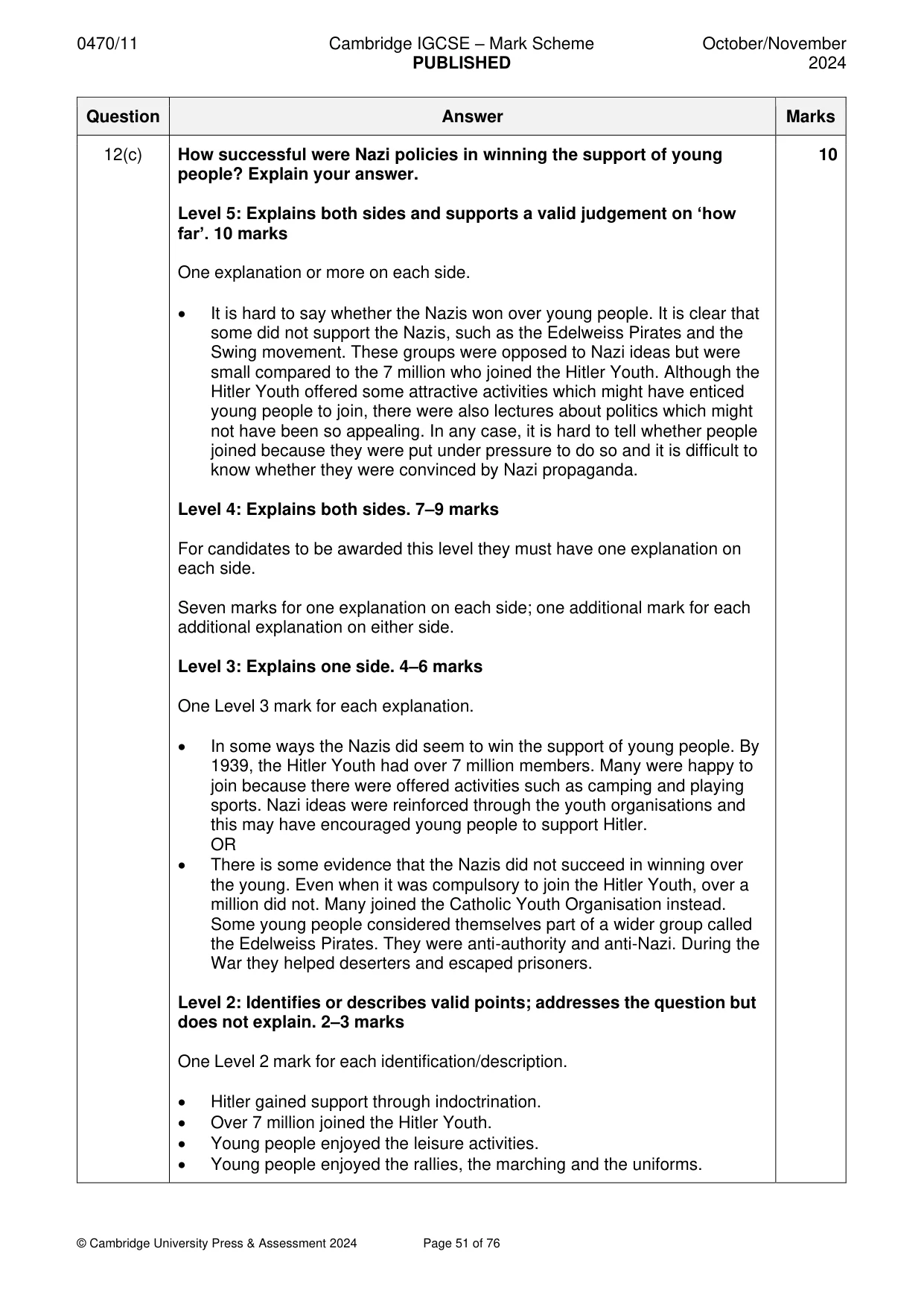 Mark scheme, page 51 of 76