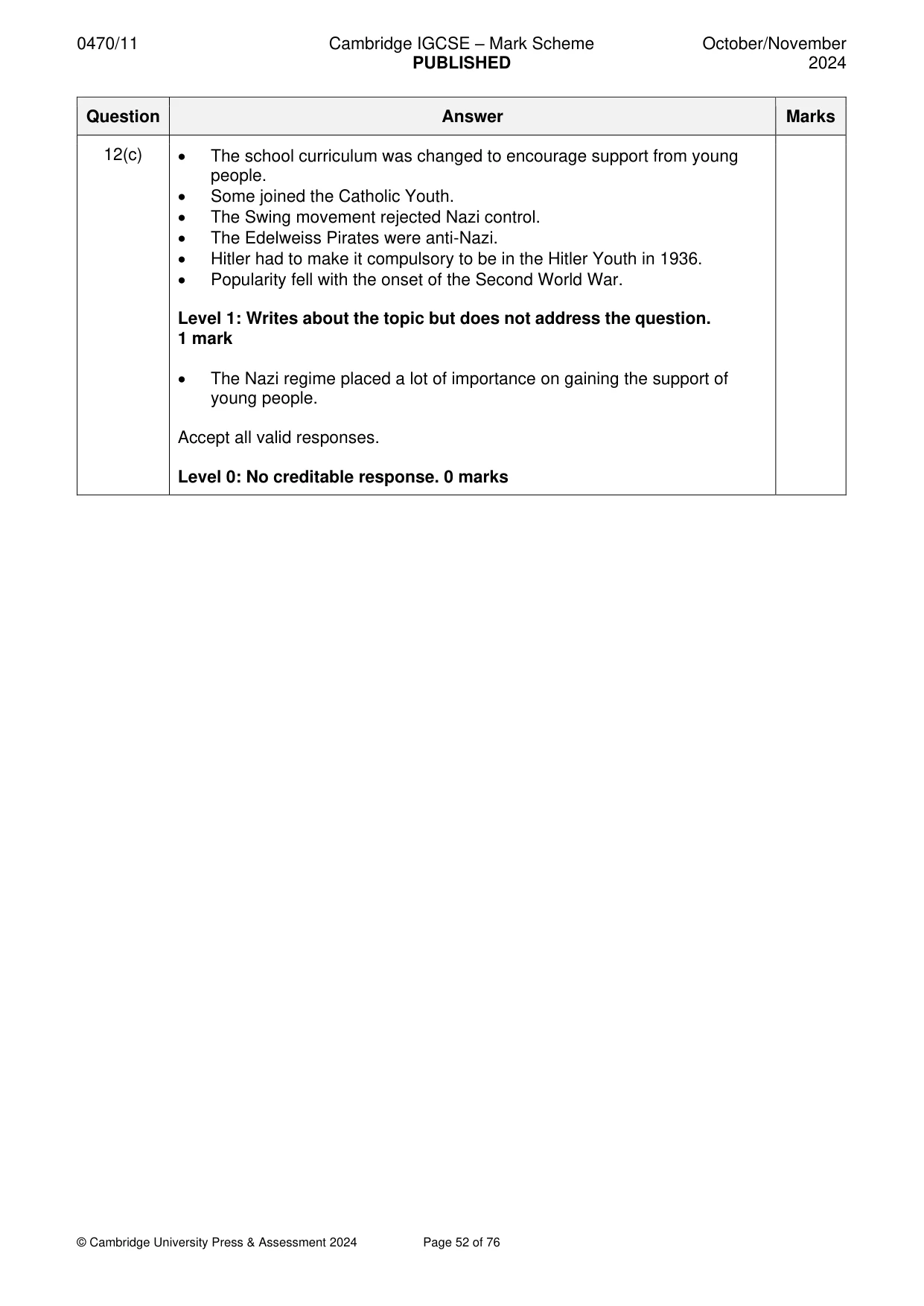 Mark scheme, page 52 of 76