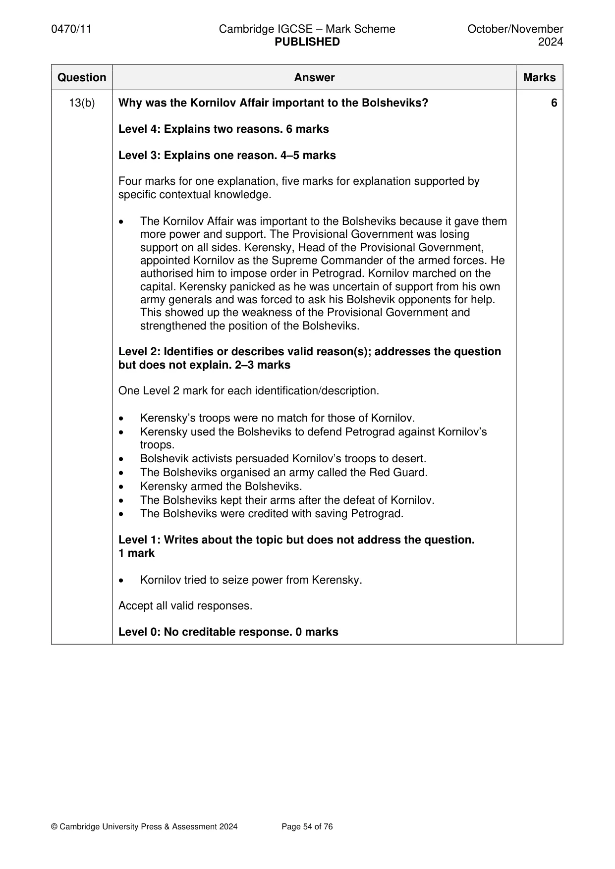 Mark scheme, page 54 of 76