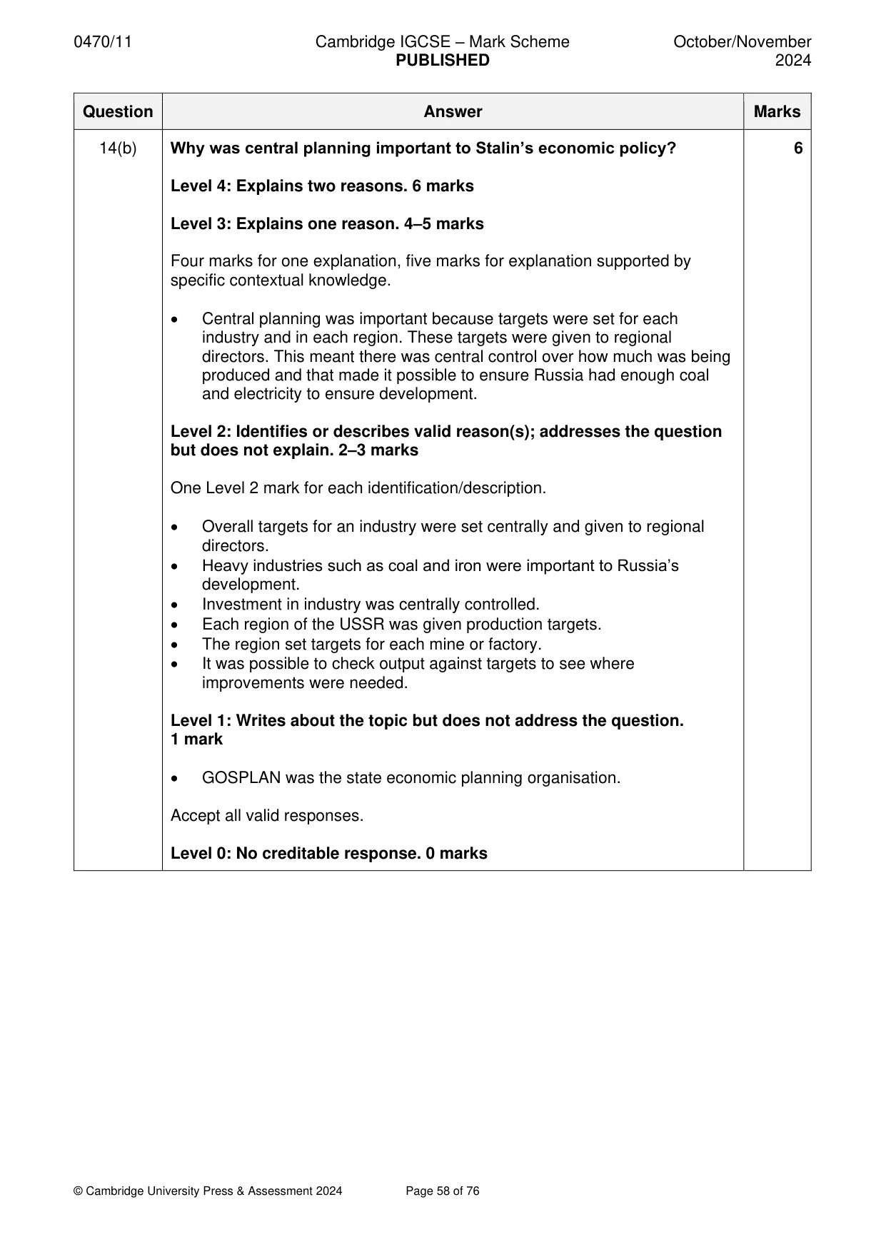 Mark scheme, page 58 of 76