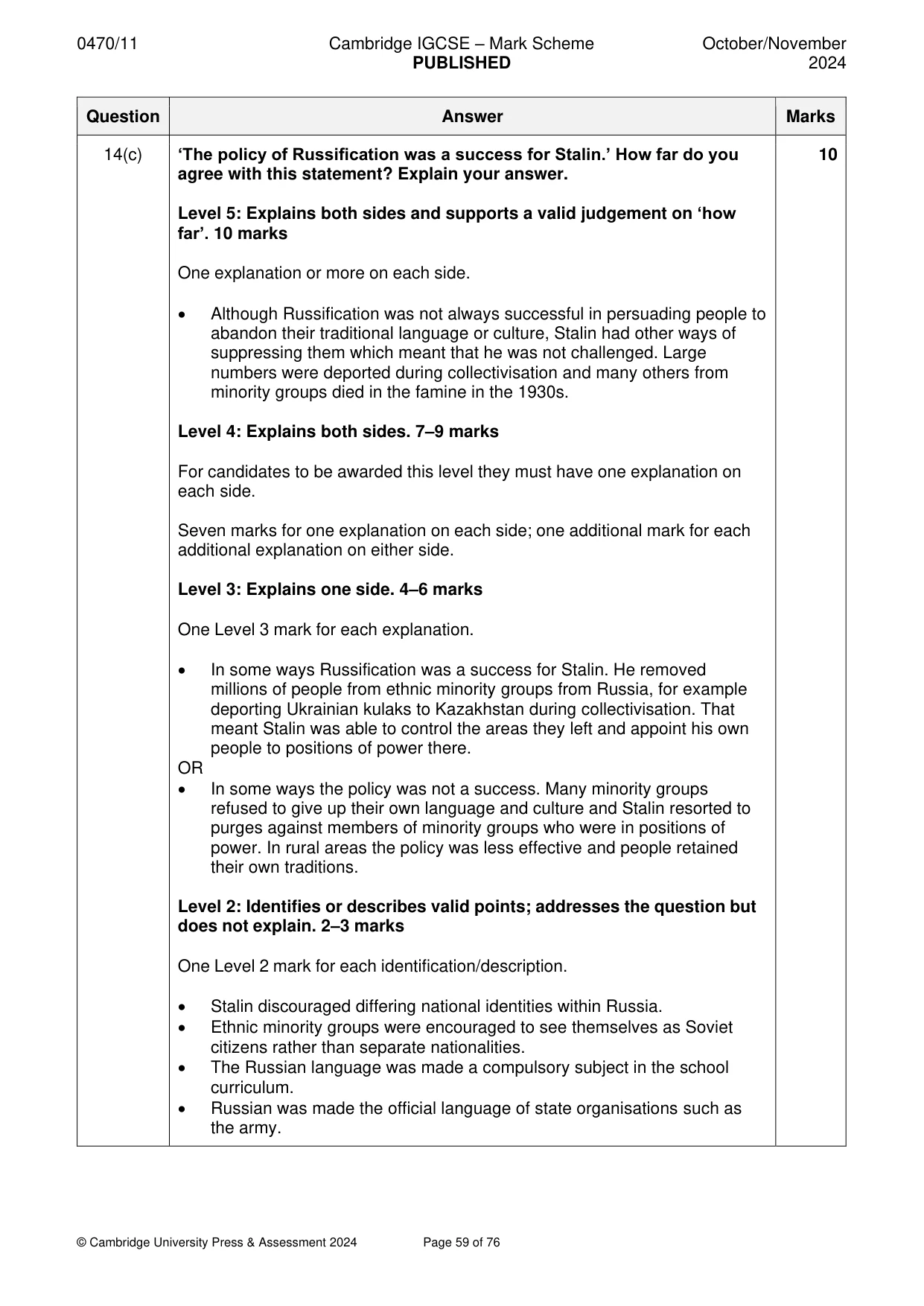 Mark scheme, page 59 of 76