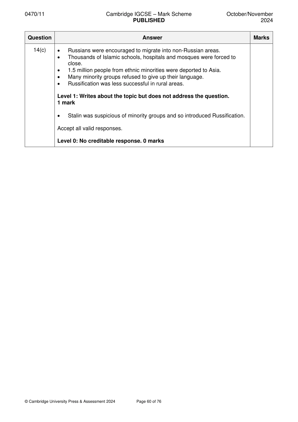 Mark scheme, page 60 of 76