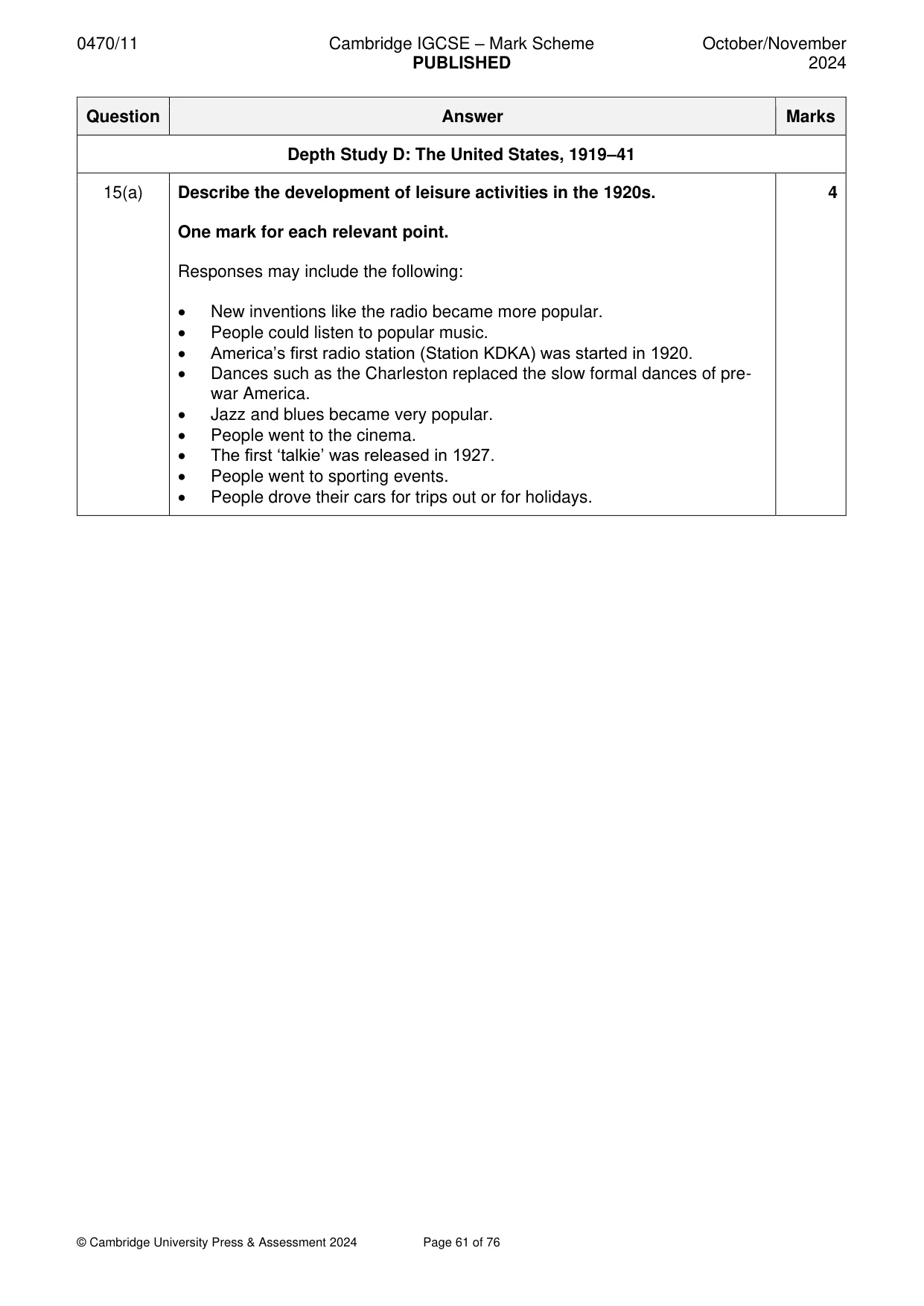 Mark scheme, page 61 of 76