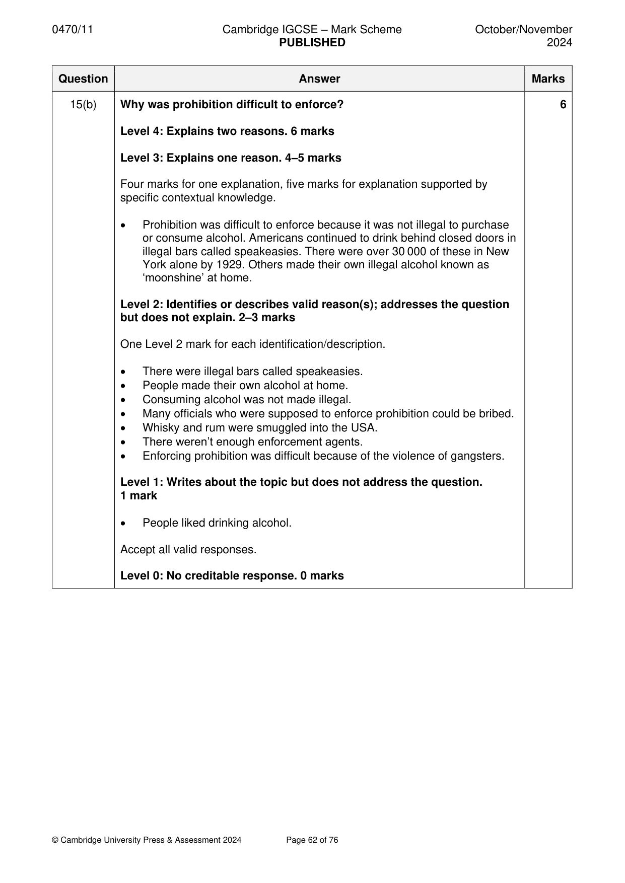 Mark scheme, page 62 of 76