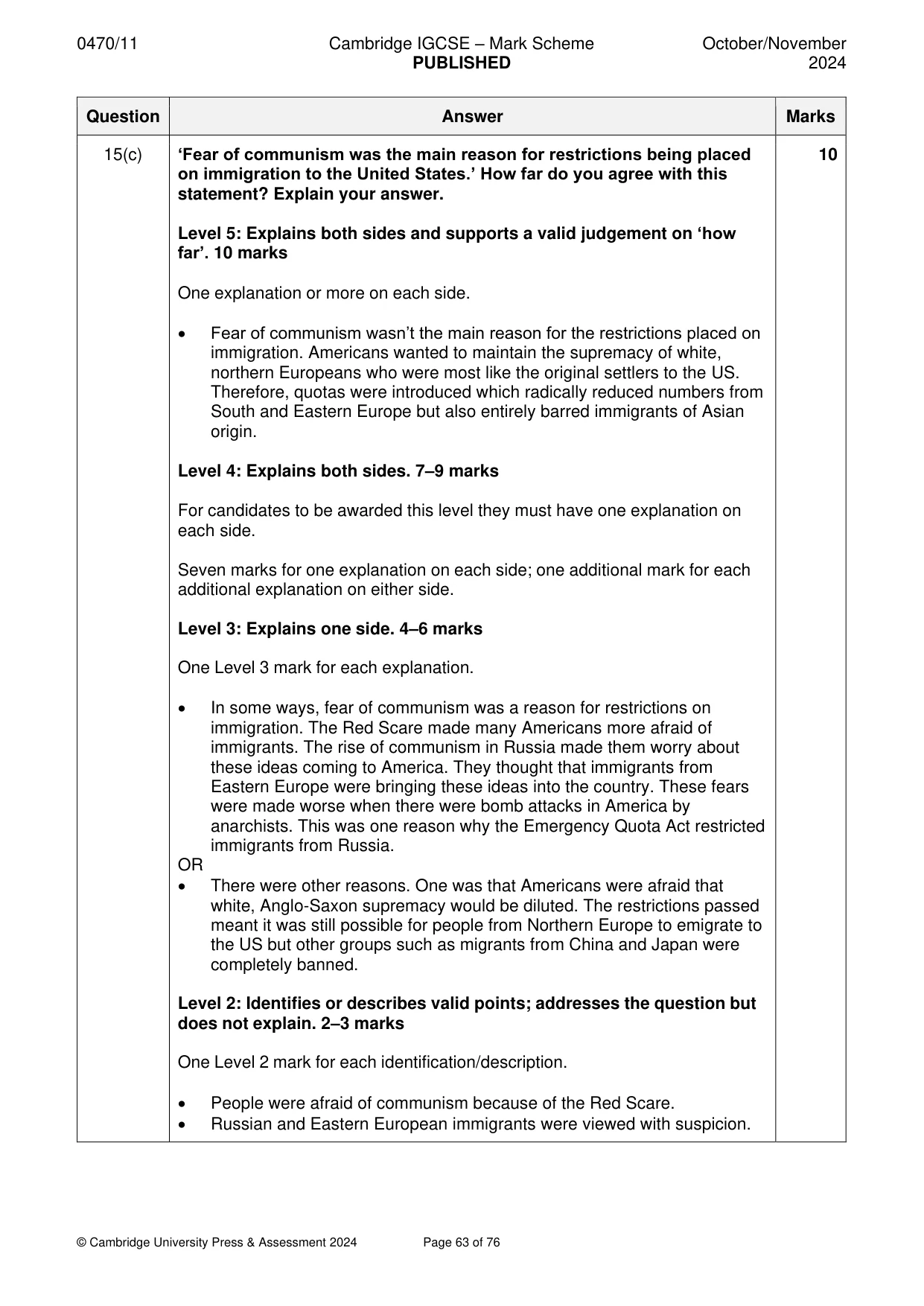 Mark scheme, page 63 of 76