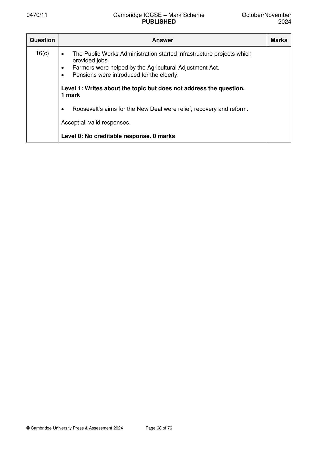 Mark scheme, page 68 of 76