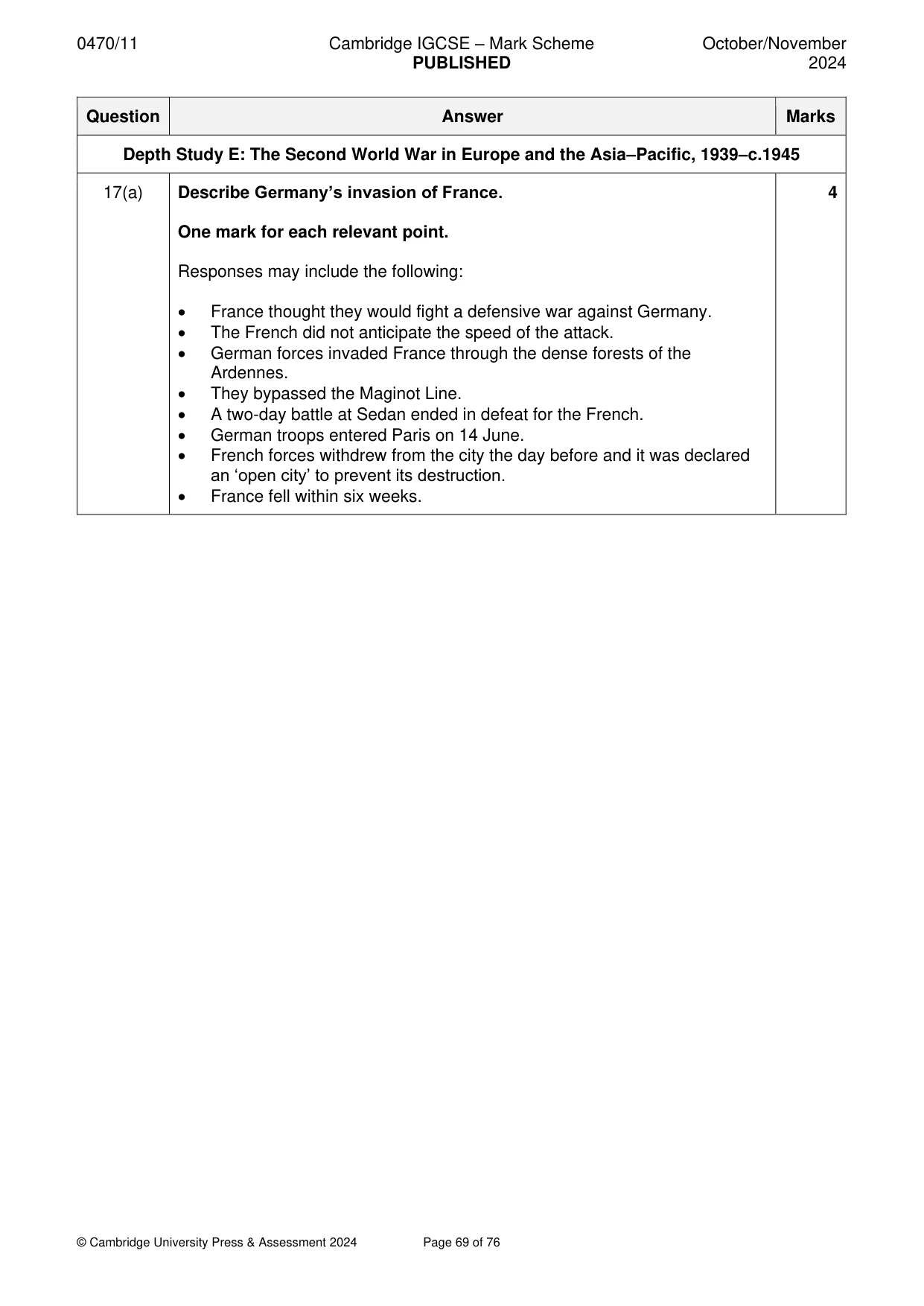 Mark scheme, page 69 of 76