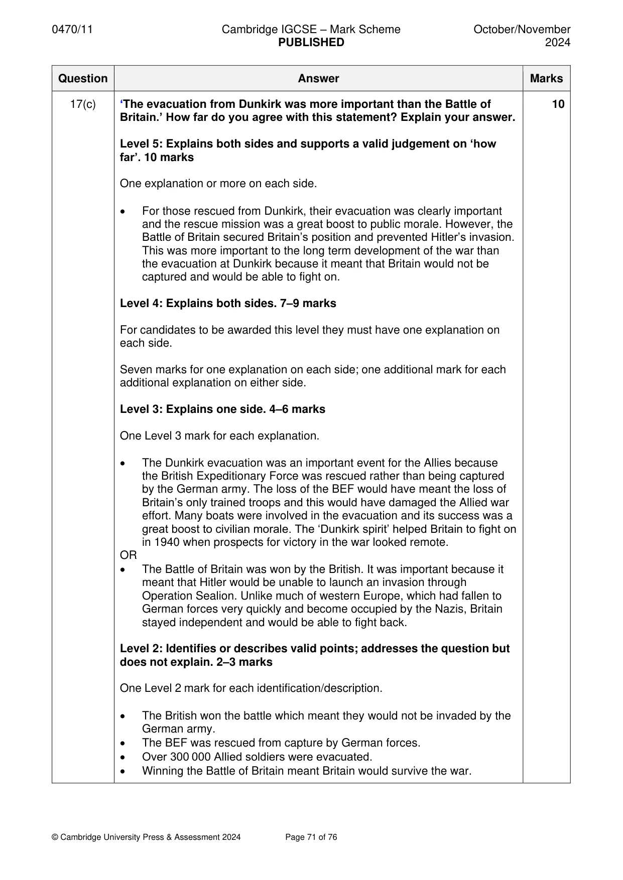 Mark scheme, page 71 of 76