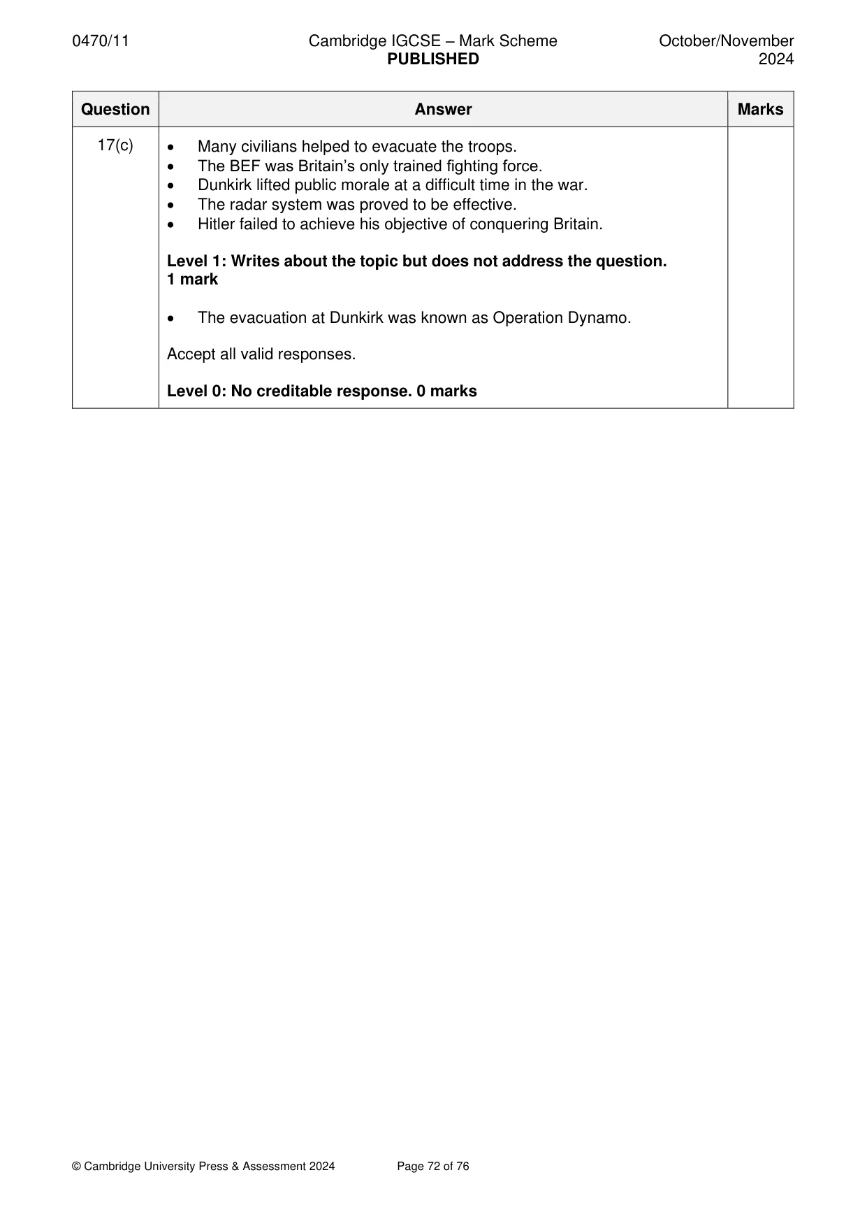 Mark scheme, page 72 of 76