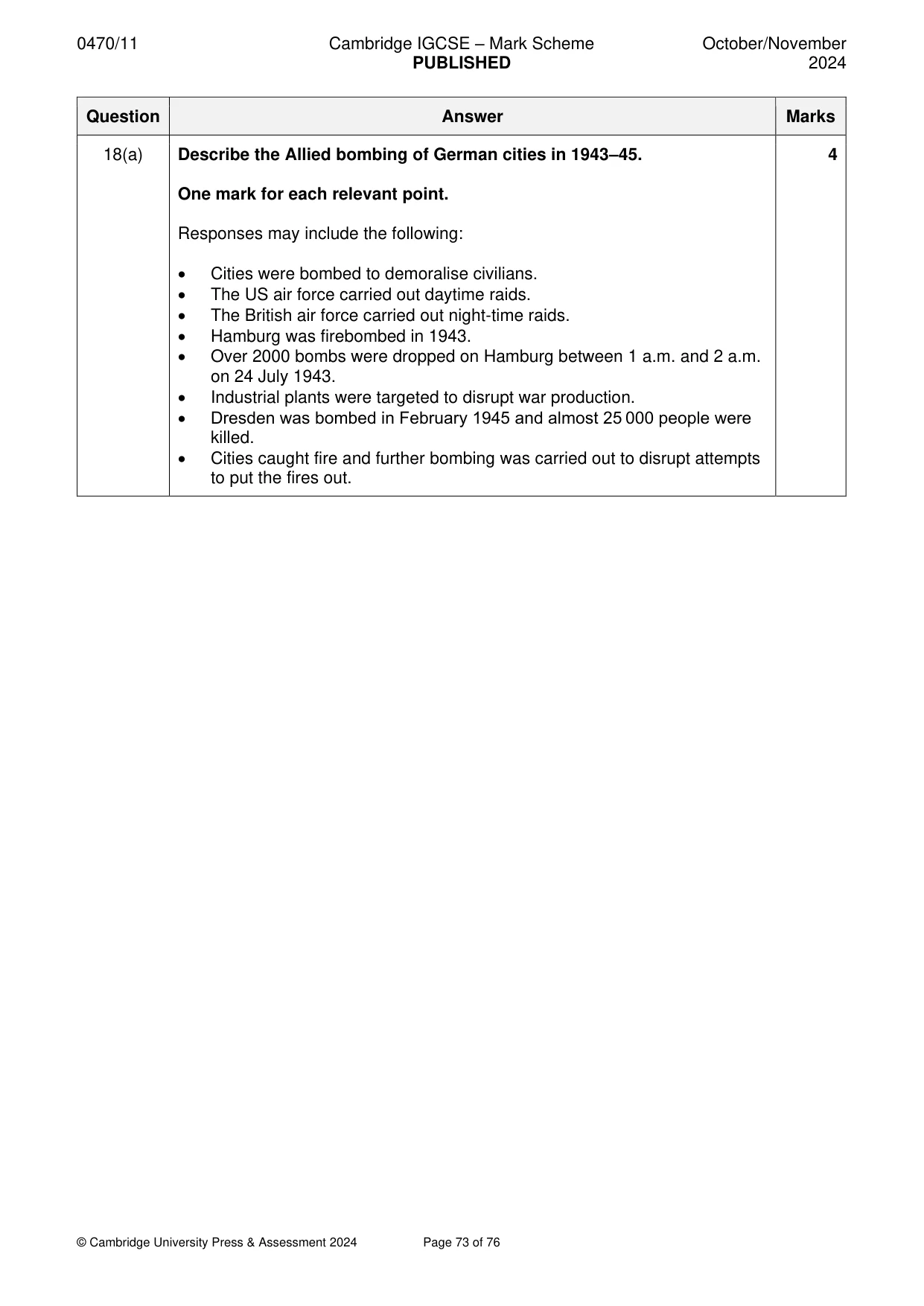 Mark scheme, page 73 of 76
