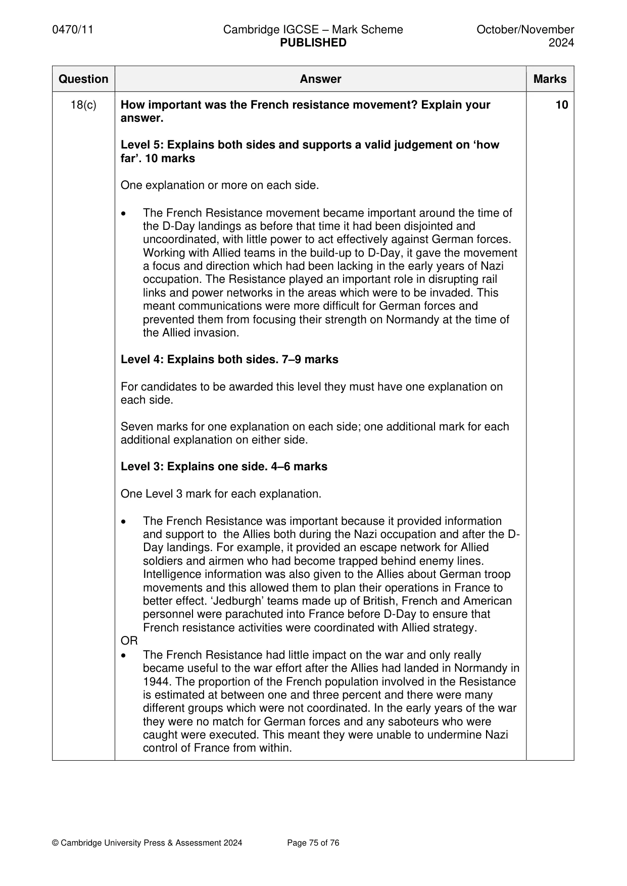 Mark scheme, page 75 of 76