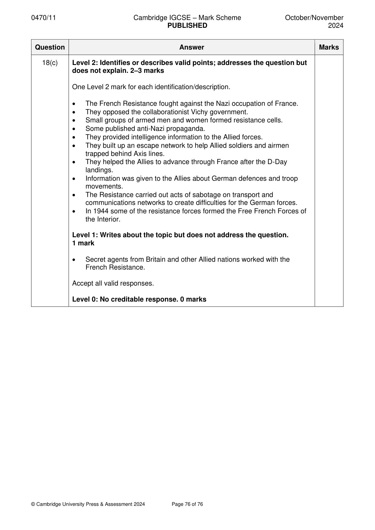 Mark scheme, page 76 of 76