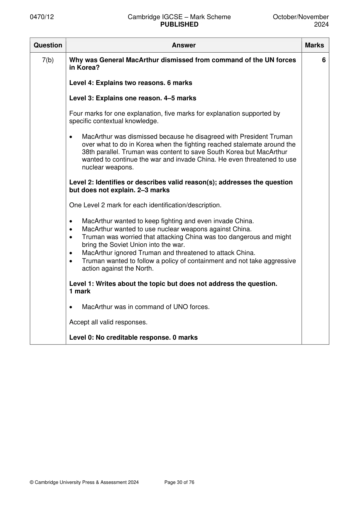 Mark scheme, page 30 of 76