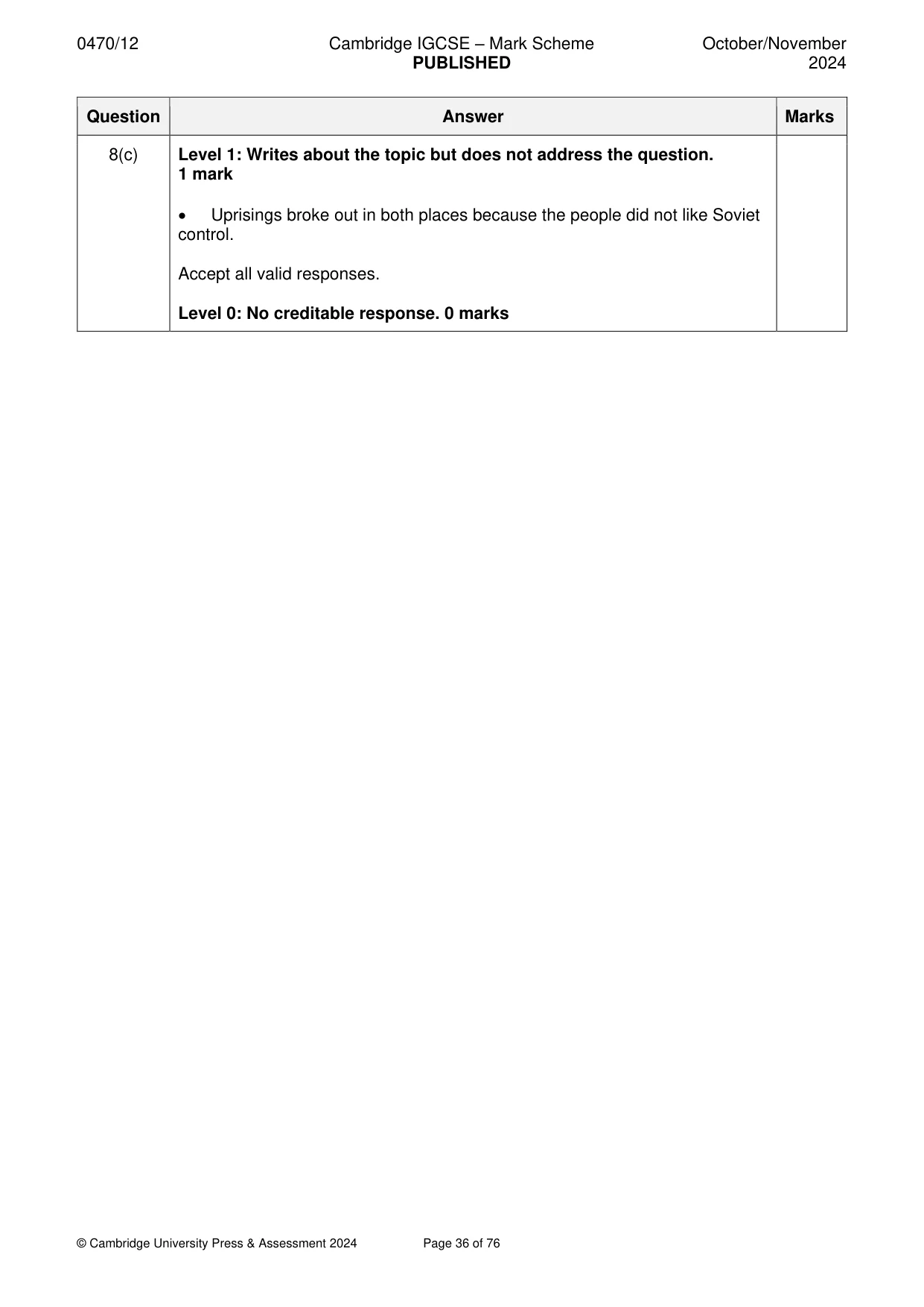 Mark scheme, page 36 of 76