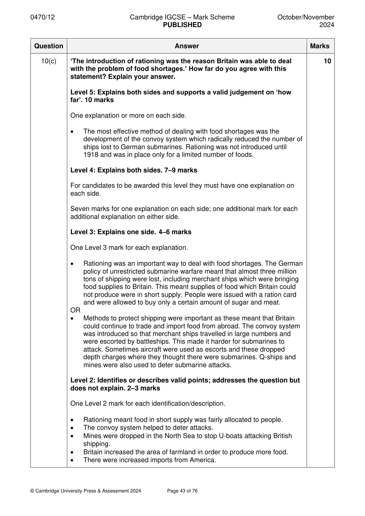 Mark scheme, page 43 of 76