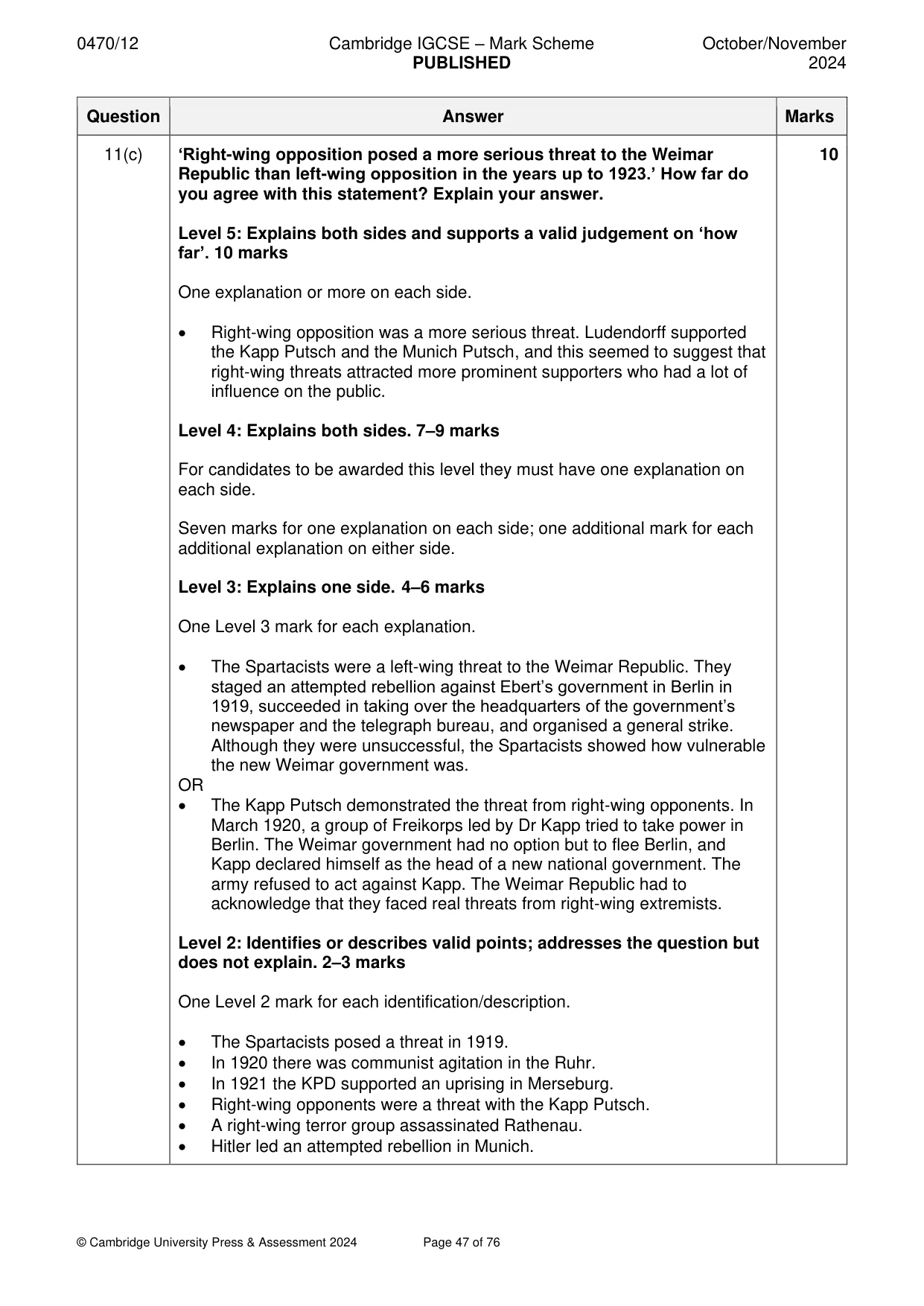 Mark scheme, page 47 of 76