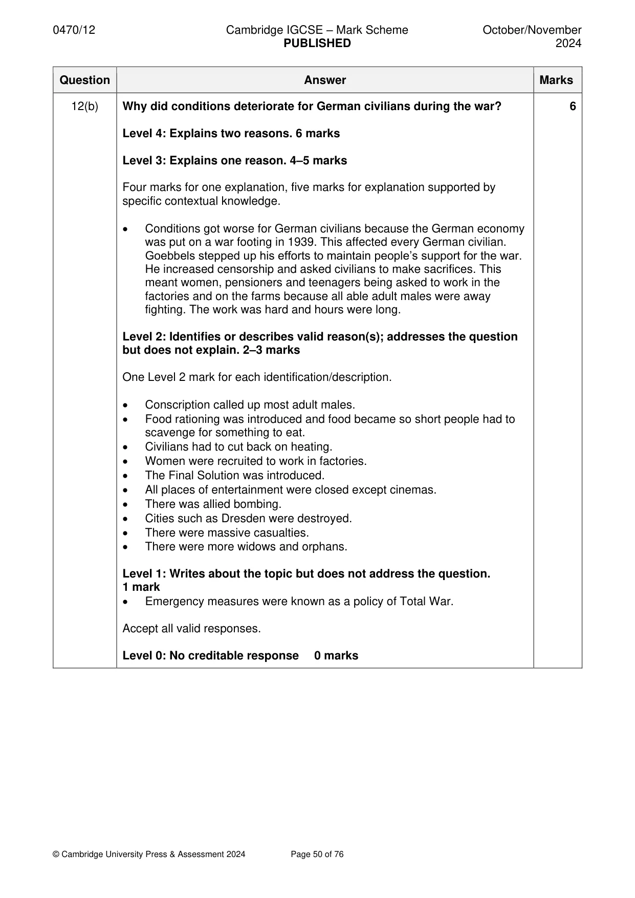 Mark scheme, page 50 of 76