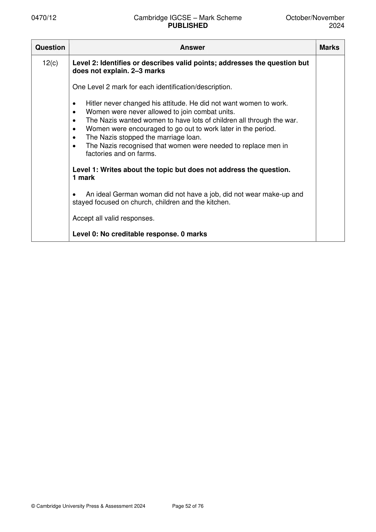 Mark scheme, page 52 of 76