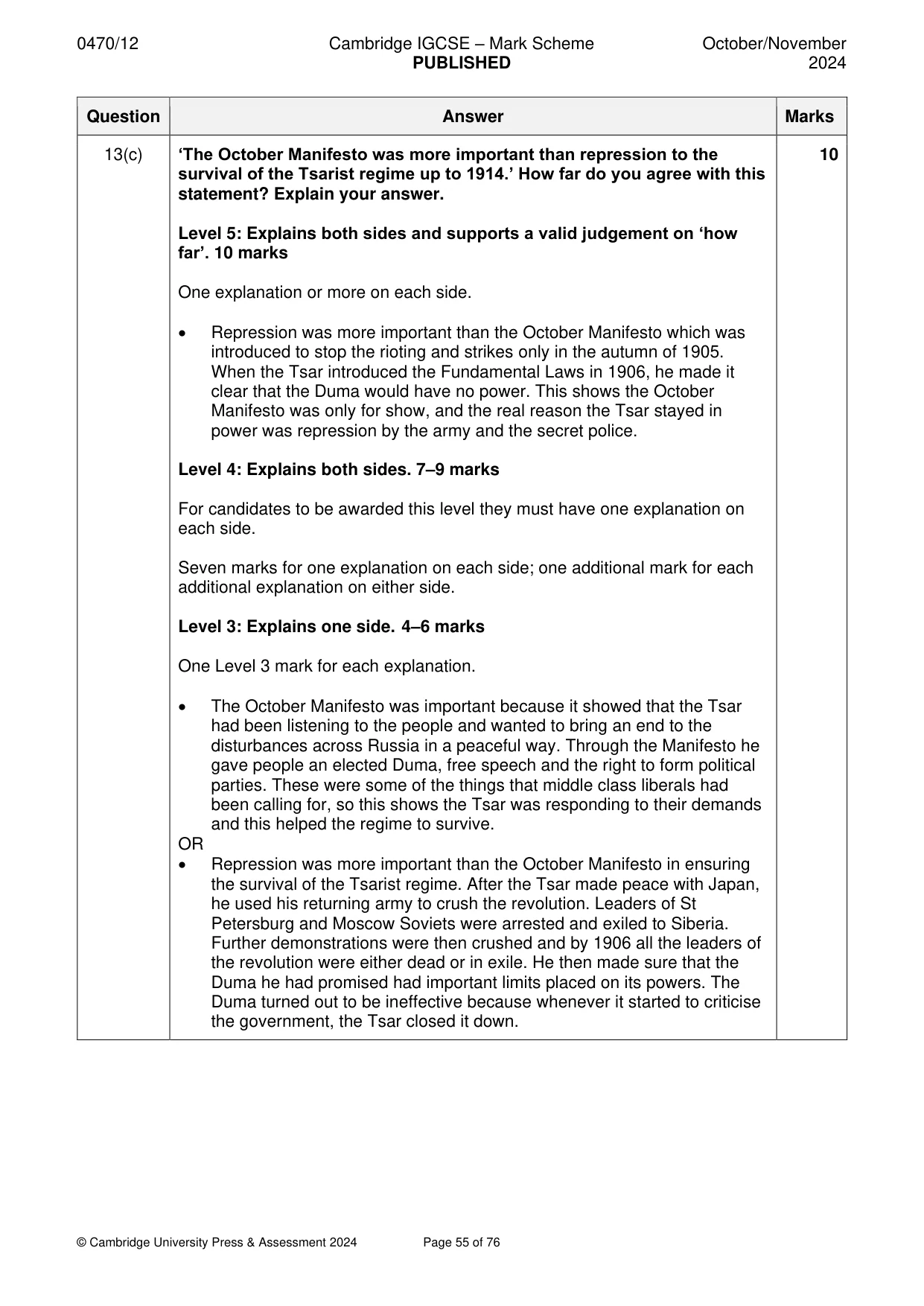 Mark scheme, page 55 of 76