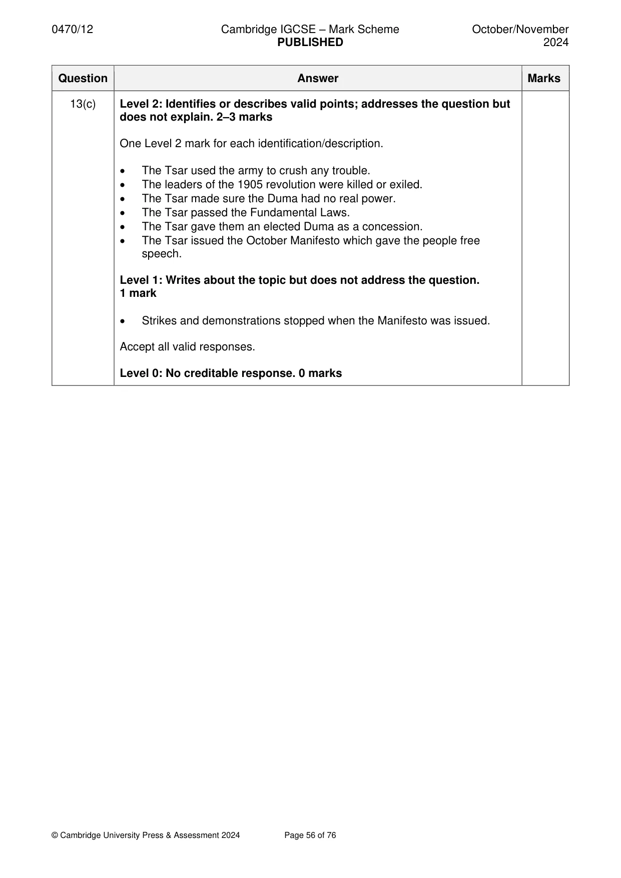 Mark scheme, page 56 of 76