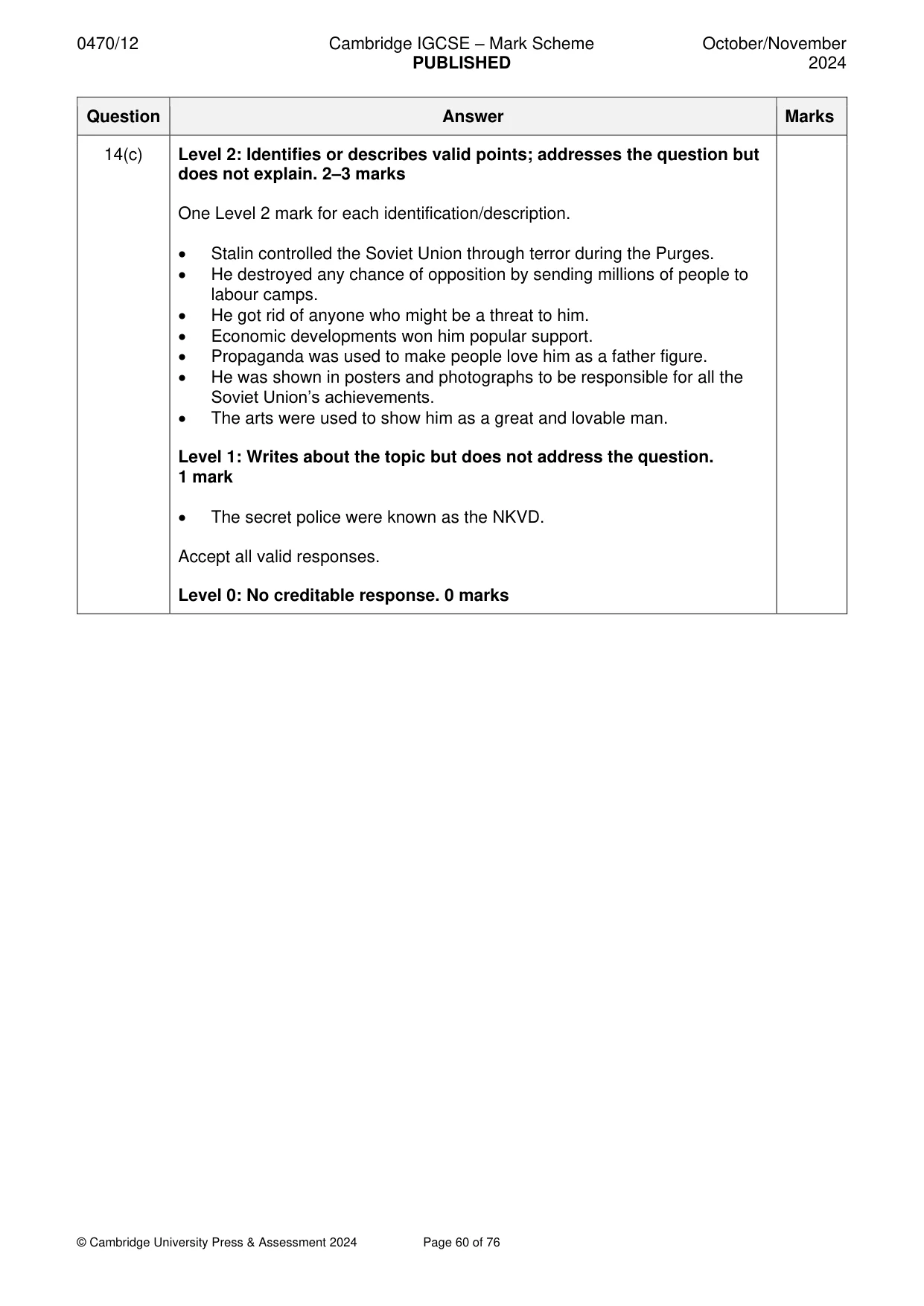 Mark scheme, page 60 of 76