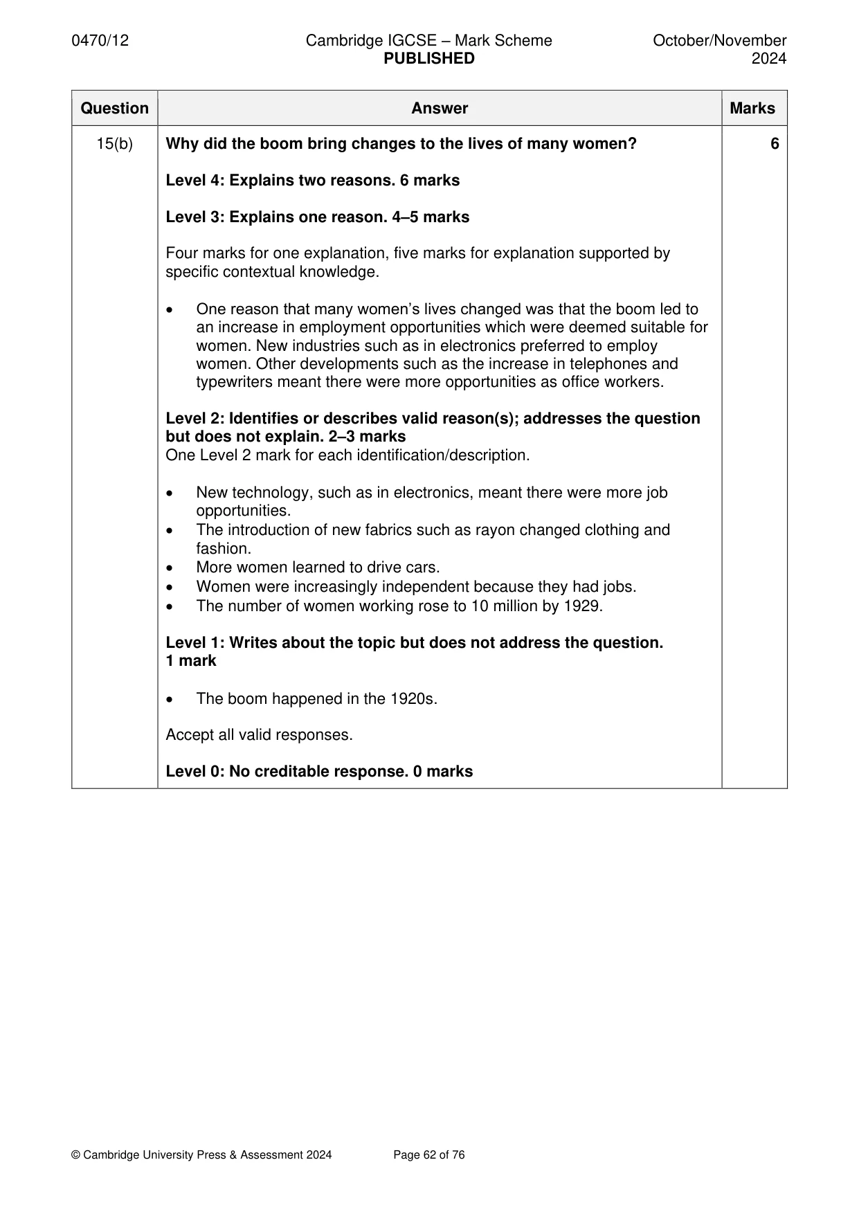 Mark scheme, page 62 of 76